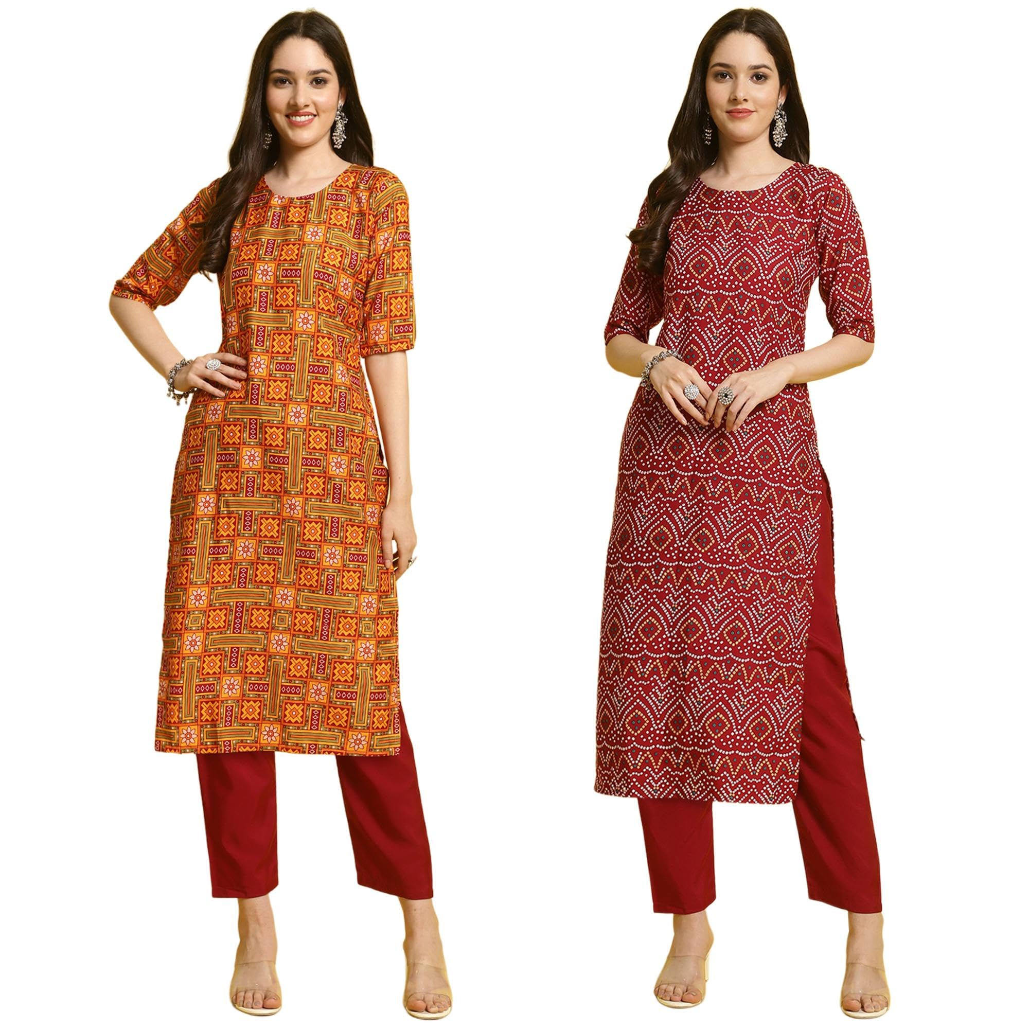 Tee Projekt Crepe Kurti & Pant Set For Women Ll Pack Of 2 Kurta Set Ll Traditional Kurta Set