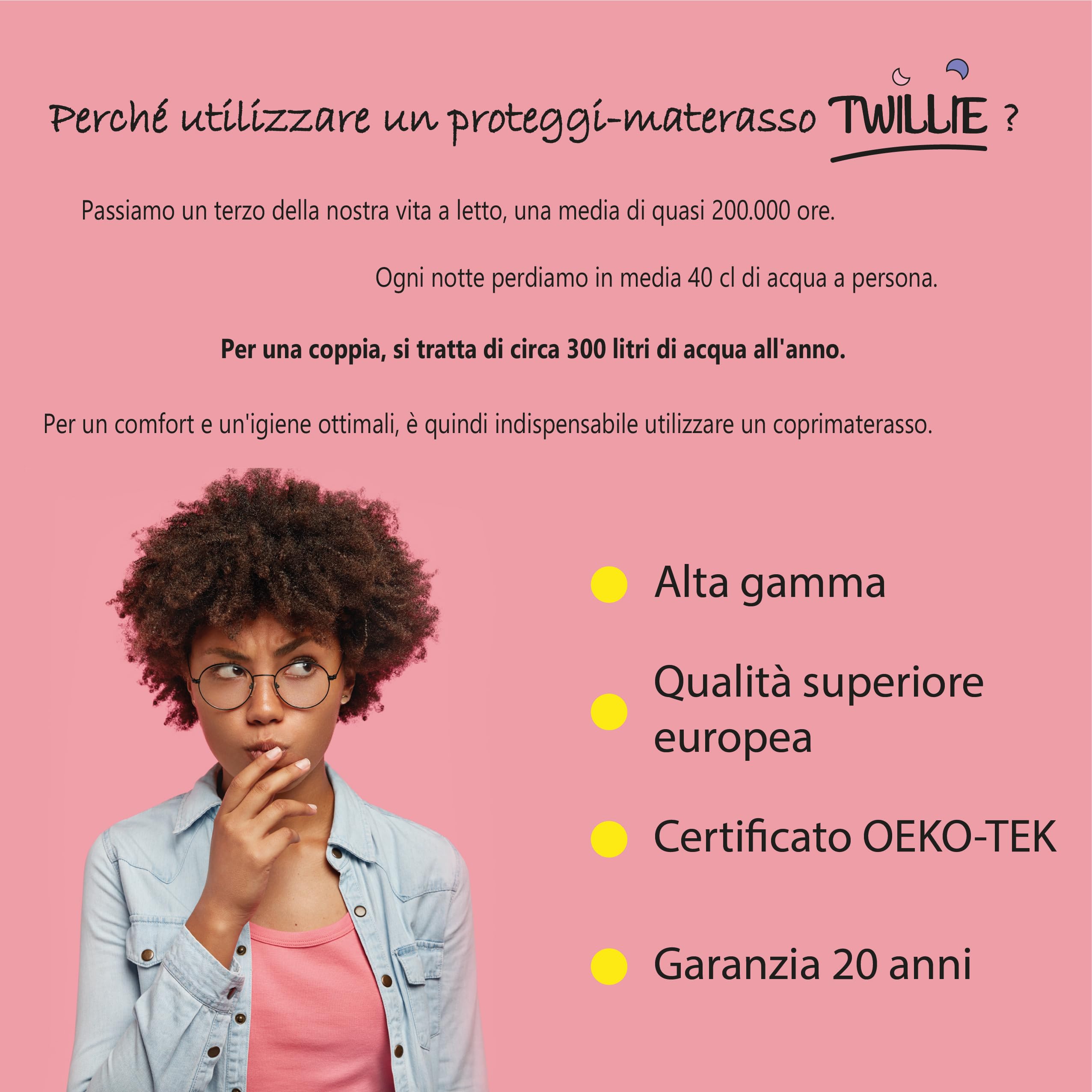 Twillie - Coprimaterasso 80 x 160 Impermeabile - Made in Europa - Oeko-Tex® - Aegis® - Traspirante - Proteggi Materasso Anallergico, Antiacari, Antibatterico, Antimuffa - Igienico 100% Policotone