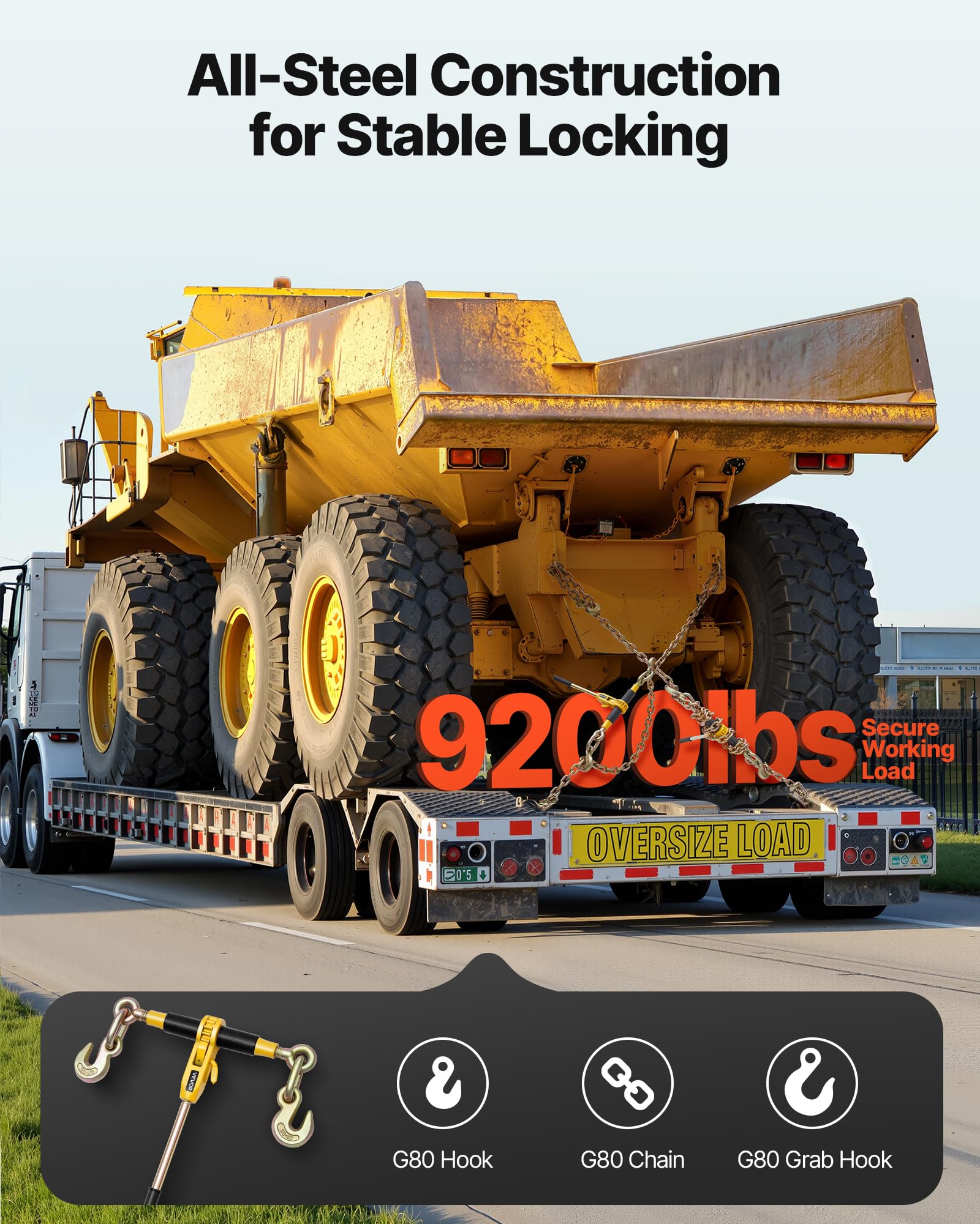 VEVOR Tensor de Trinquete con Cadenas G80 de 10 mm x 6,1 m, Kit de Cadenas y Tensores 4 Piezas Tensores de Cadena de Amarre Carga de Trabajo de 4173 kg para Transporte, Remolque, Rala y Elevación