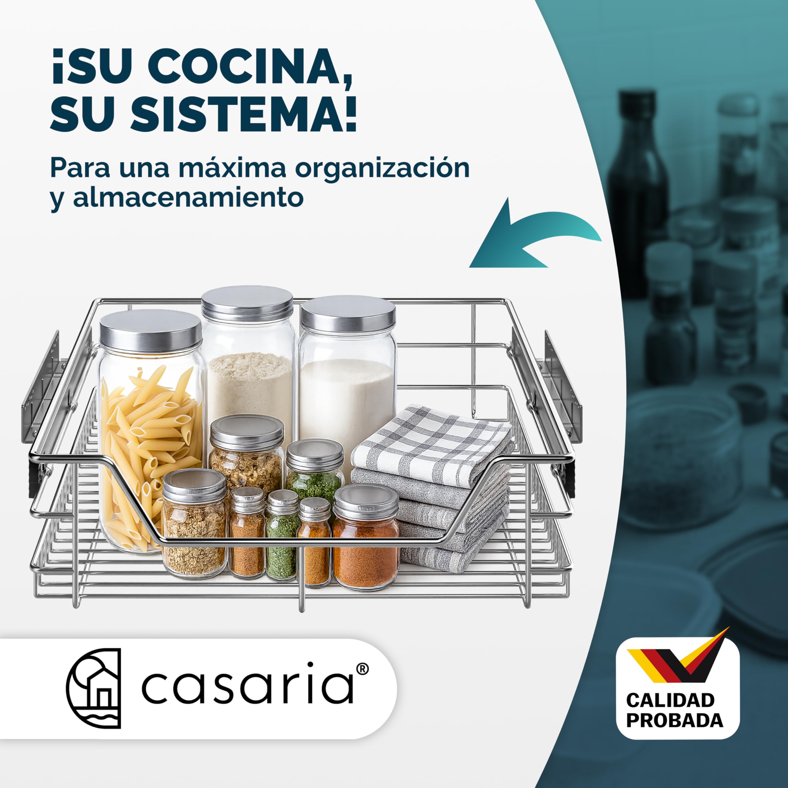 CASARIA® 4x Cajón Telescópico Armario Cocina 40cm Extraíble Carga 20Kg