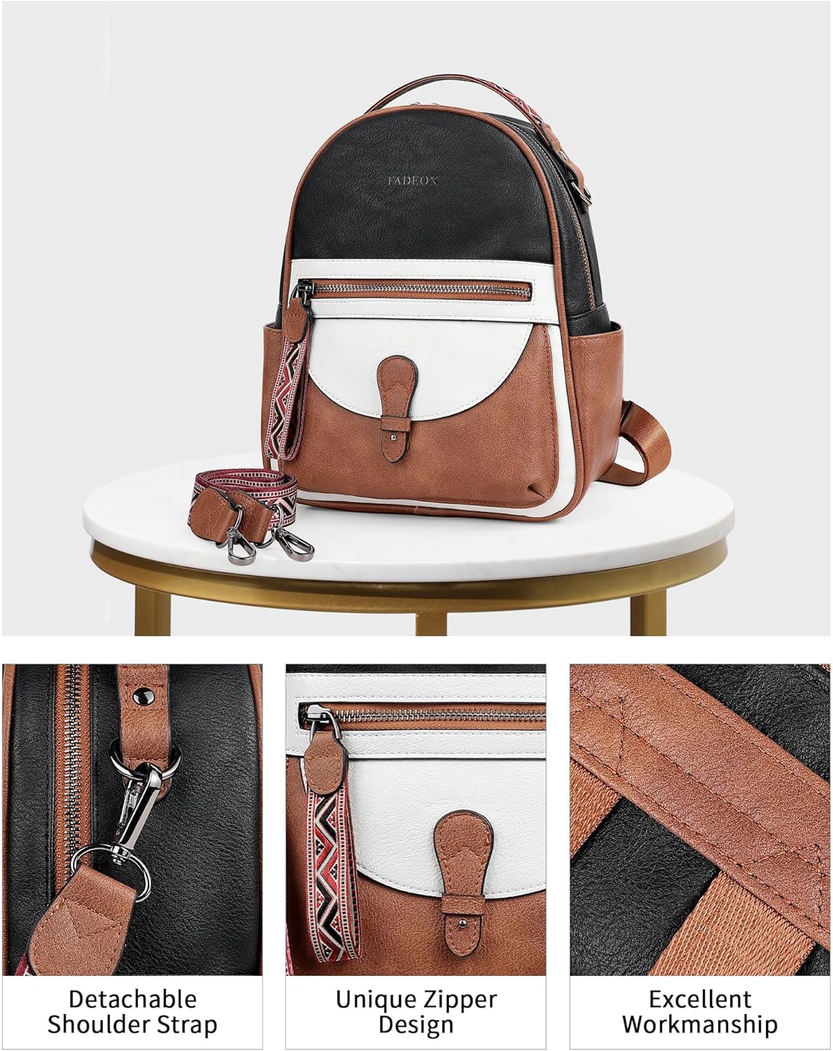 FADEON Mini Backpack Purse for Women, Designer Leather Cute Roomly Small Backpacks, Ladies Shoulder Backpack Fashion Handbag - Image 4