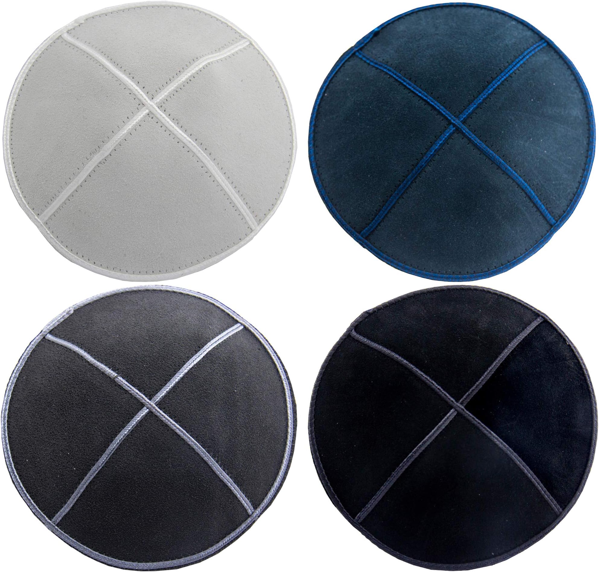 HolYudaica Pack of 4-Pcs - Hq 4-Colors Suede Kippah for Men Boys and Kids, Yamaka Hat from Israel - Kippot Bulk (5.9inch - 15CM)