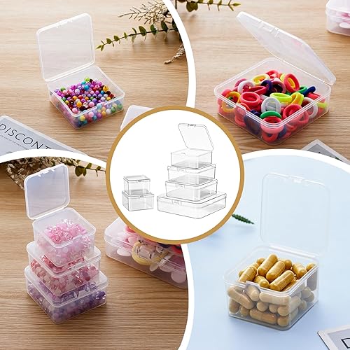 Miniatura 4 de Goodma 17 contenedores cuadrados vacíos de plástico transparente con tapas con bisagras para objetos pequeños y otros proyectos de manualidades