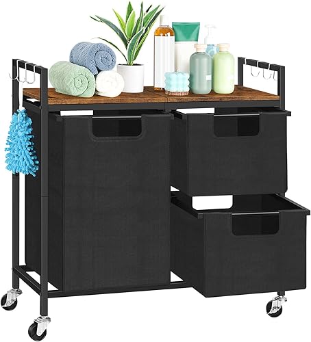 Cesta de lavandería de 3 secciones, cesta de lavandería con estante, clasificador de ropa con 3 bolsas extraíbles y extraíbles, organizador de