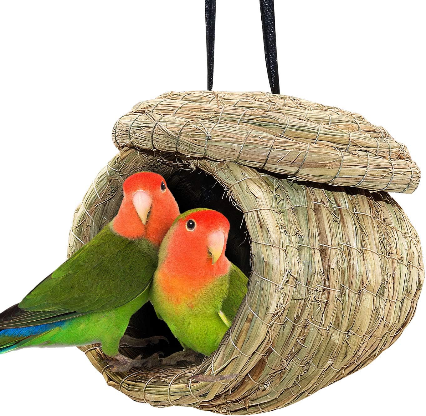 BWOGUE Straw Bird Nest Eco-Friendly Straw Birdhouse 100% Natural Fiber Bird Nest Hut Cozy Resting Breeding Place for Parrots Parakeet…