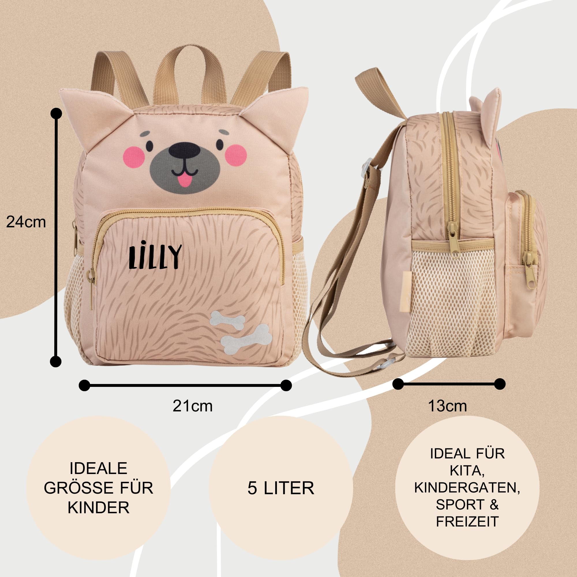 minimutz Sac à dos de maternelle - Motif animaux - Pour fille et garçon - Personnalisé avec nom - Sac à dos pour enfant avec poche avant