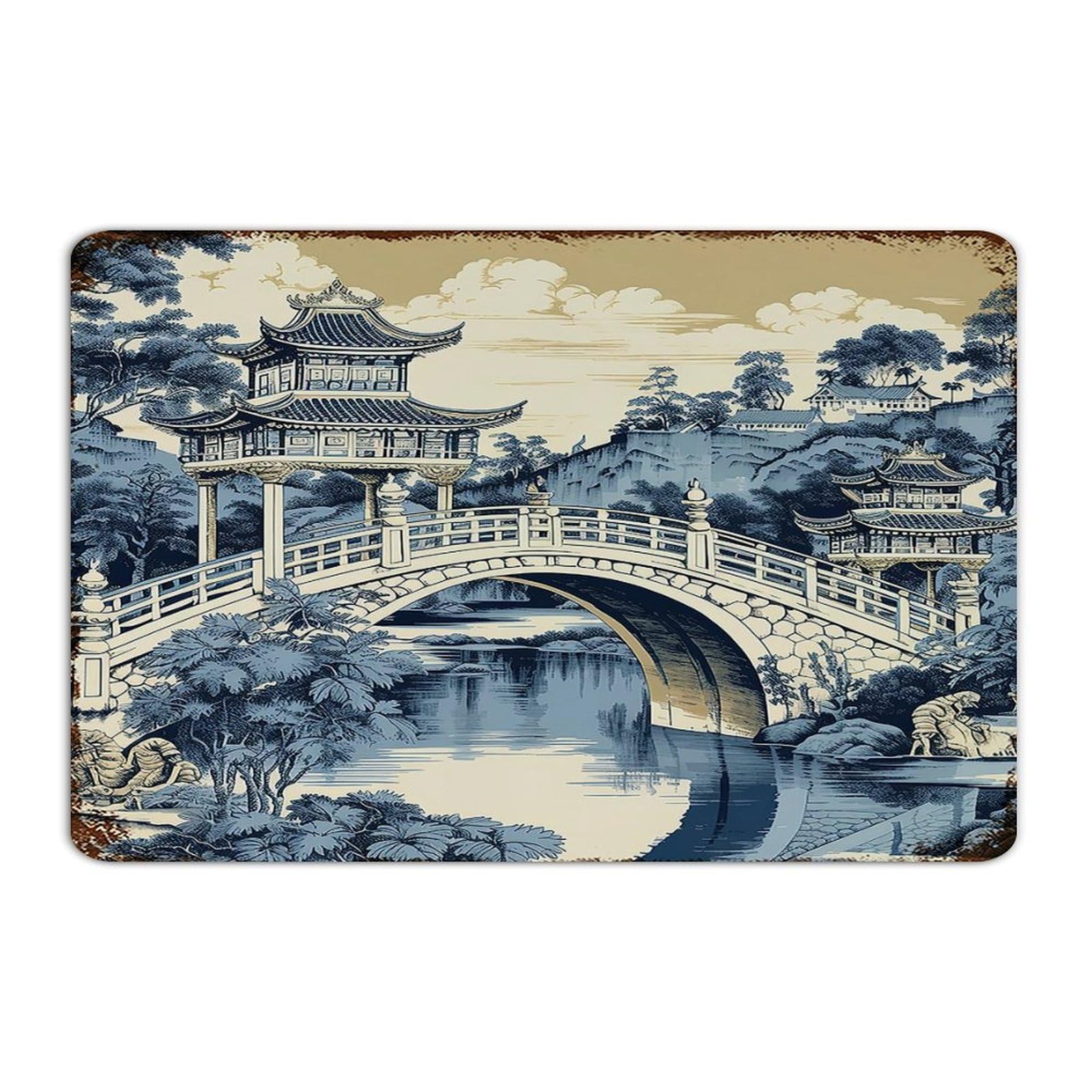 Panneau en métal personnalisé Chinoiserie bleu et blanc 30x45 cm