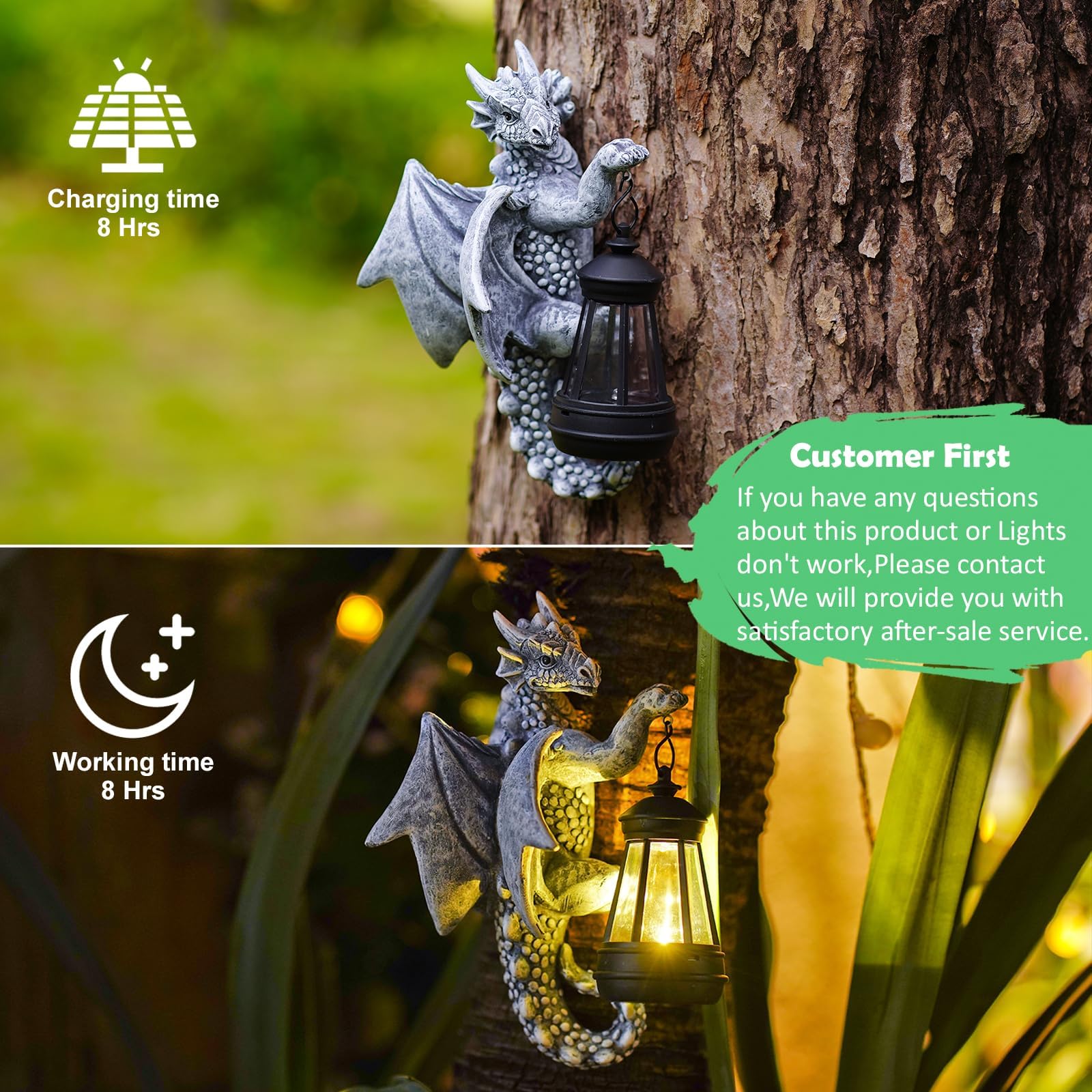 Goodeco Dragon Tree Hugger Solar Lantern Garden Statue - 9.3 Inch Resin Dragon Decor for Outdoor Ornament Garden Gift & Yard Decor - Image 4