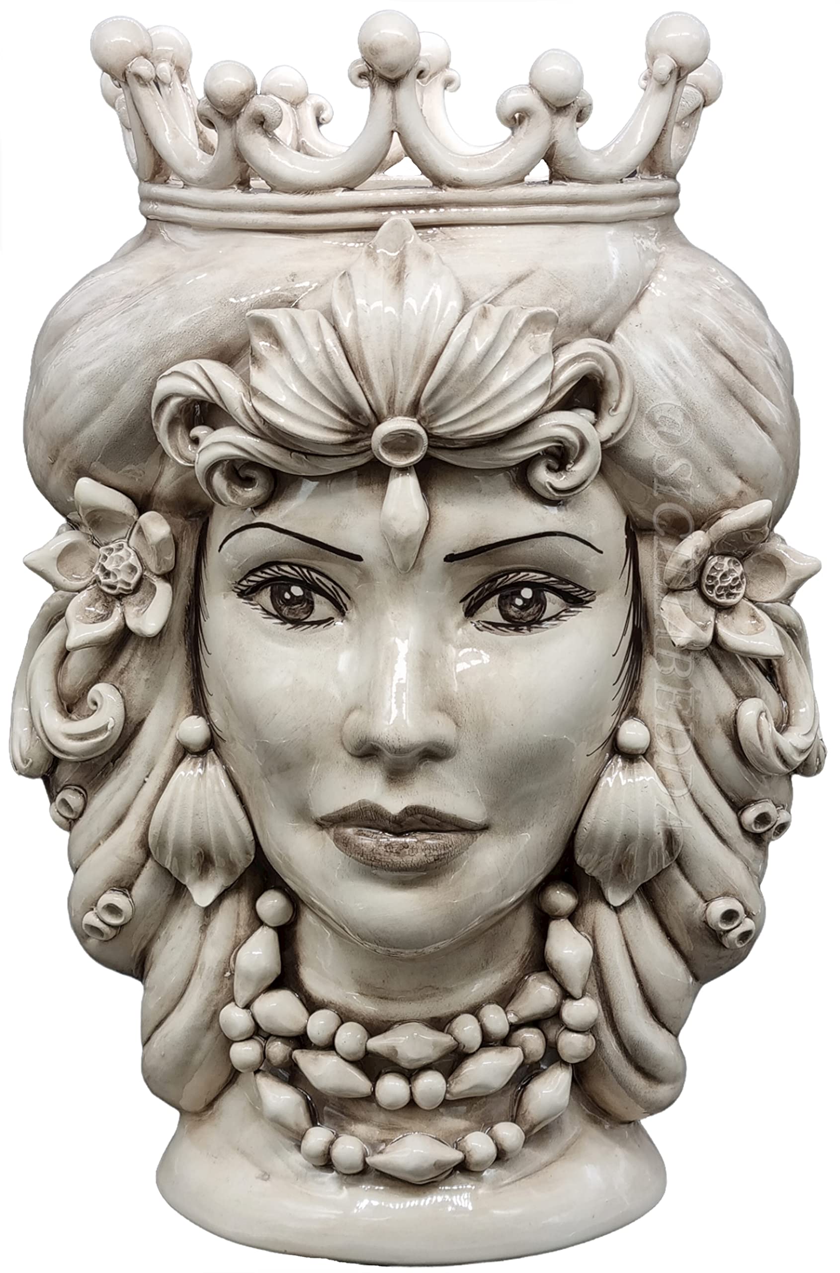 sicilia bedda - TESTE DI MORO IN CERAMICA DI CALTAGIRONE - Realizzate a Mano - Altezza 43 Centimetri - Alta qualità Siciliana (Testa di Moro Donna Fumè)