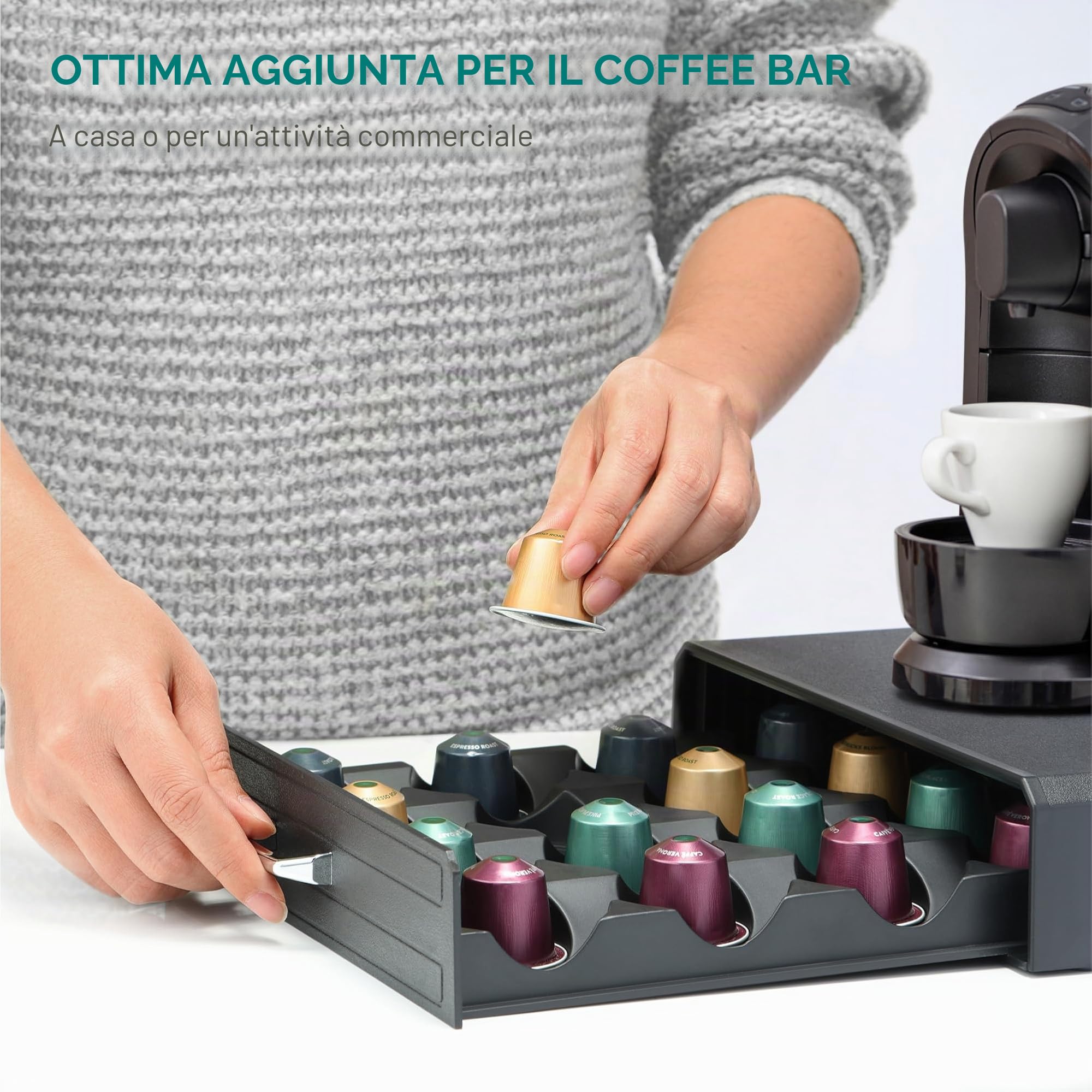 Navaris Cassetto Porta Capsule - Portacapsule Compatibile con Nespresso Vertuo - Contenitore 24x Capsule Macchina Espresso - Organizer e Supporto Macchine Caffè - Nero