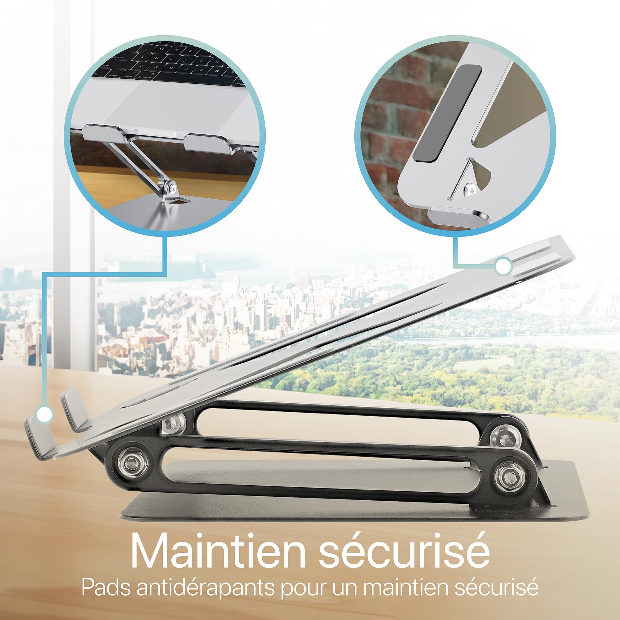 T'nB - Supporto per notebook regolabile in alluminio, comodo ed ergonomico per una posizione di lavoro ottimale, antiscivolo per la massima stabilità - Grigio Alluminio