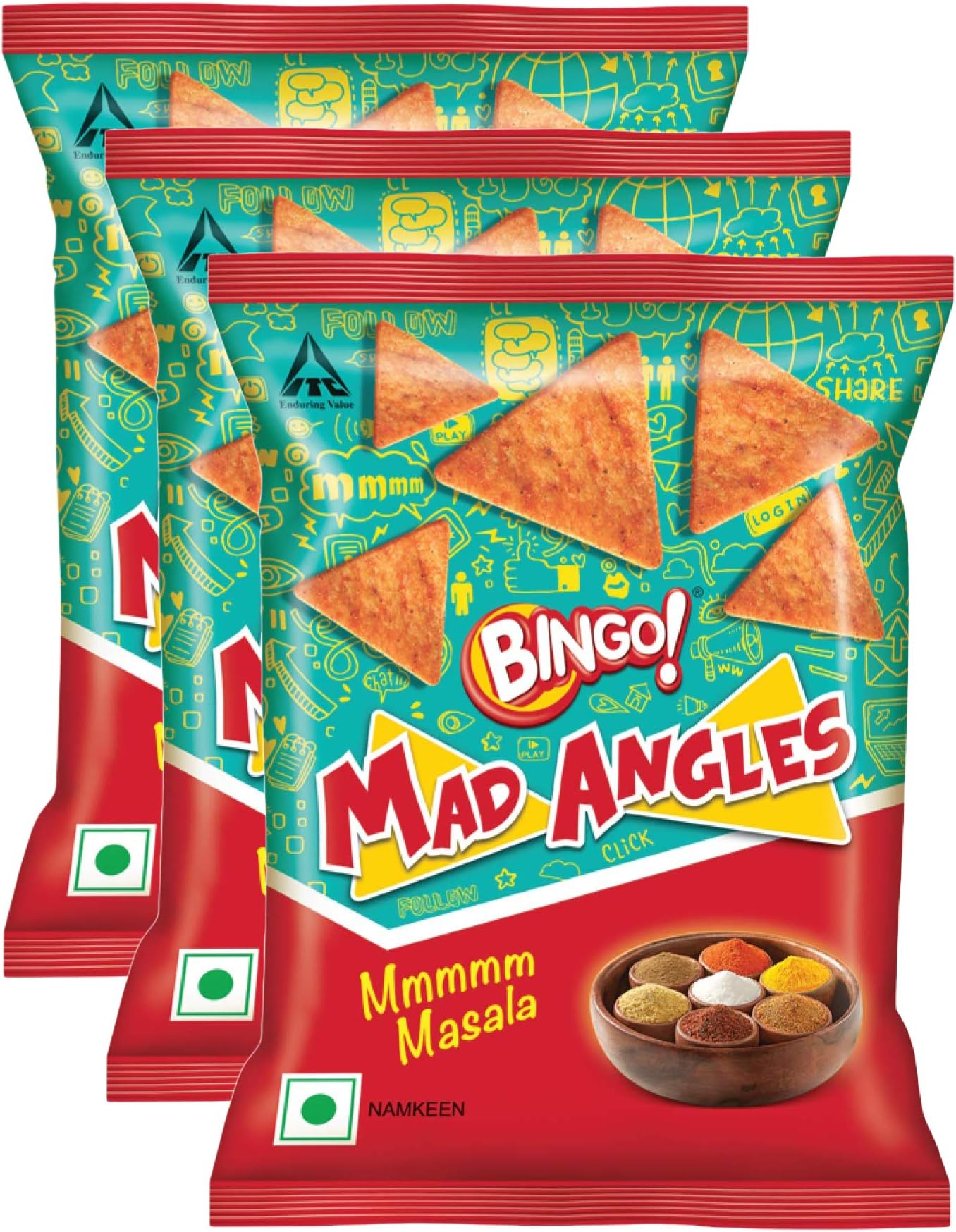 Bingo Mad Angles Masala Madness Namkeen, 90g (Buy 2 Get 1, 3 Pieces) Promo Pack Big Bazaar Combo