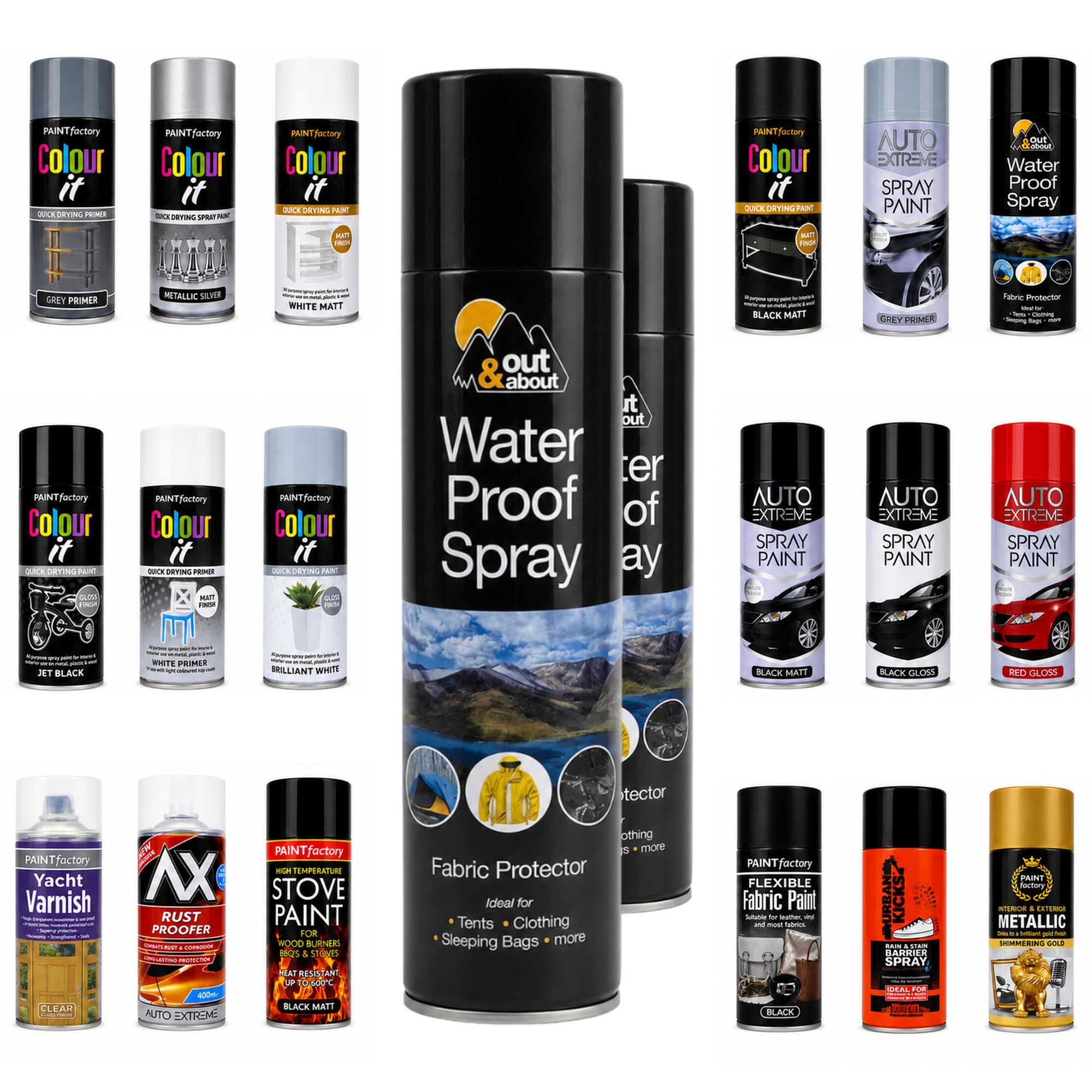 VR ANGLE 2 x Out & About Waterproof Spray 300ml, Fabric Protector Spray for Tents, Clothing, Jackets & Sleeping Bags, Water Repellent Treatment for Outdoor Gear, Quick Dry Protective Coating