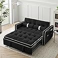 Sweetcrispy Sofa Bed Couch - Leather Loveseat Sleeper Futon for Living Room, Foldable Memory Foam Furniture, Convertible Full Size Sofa, Adjustable Backrest and Armrests, Black