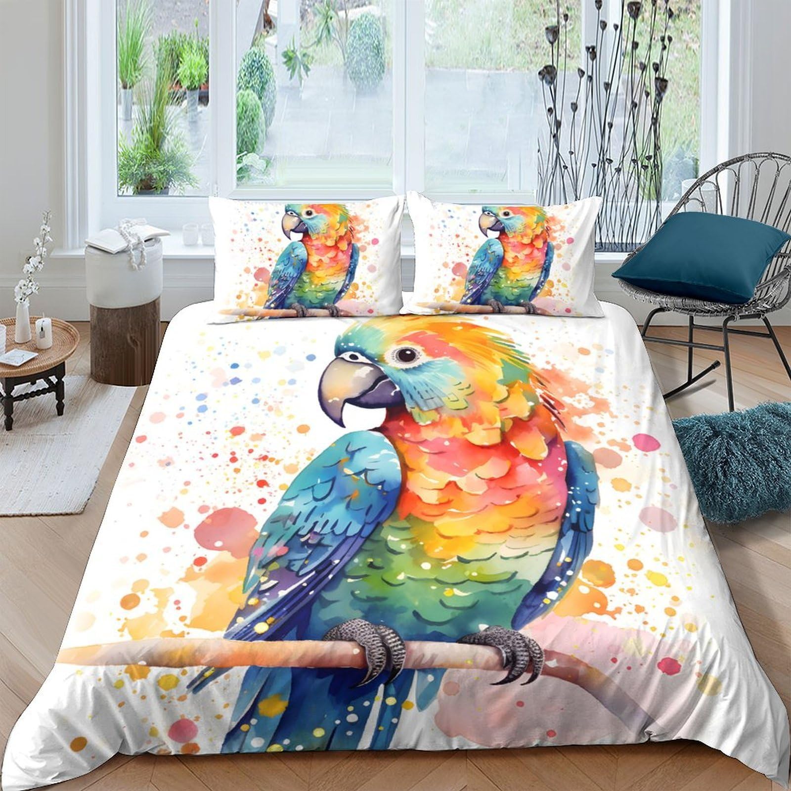 Ctjqhvkz Style-6 3D Printed Colorful Parrot Fitted Sheet Microfiber Soft Vibrant Watercolor Bird Mattress Cover For Bedroom Guest Room Decor Single（135X200cm）
