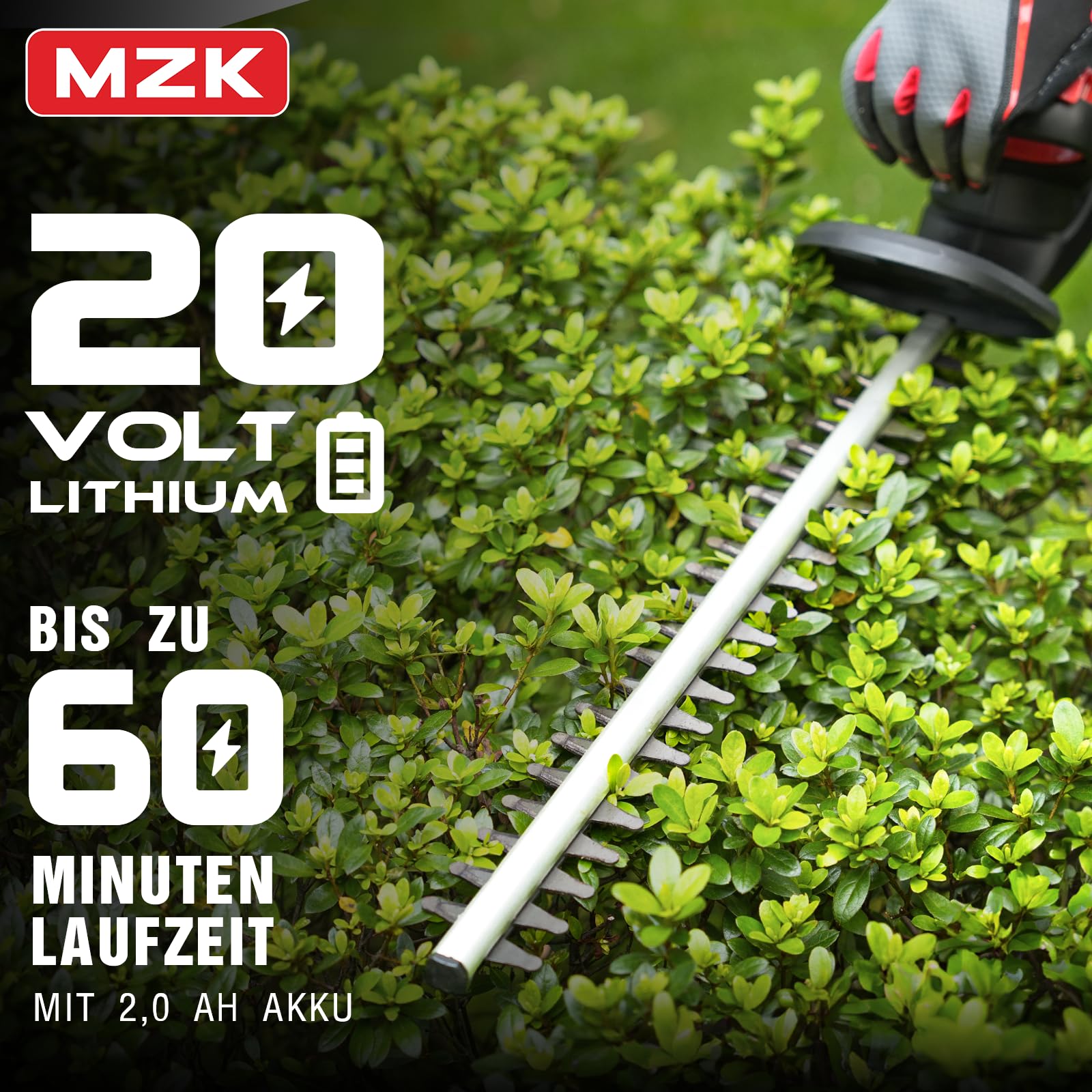 MZK 20V Akku-Heckenschere, 56 cm Schnittlänge, Heckenschneider und Strauchschere, Leicht & Kompakt (inkl. Akku und Ladegerät)