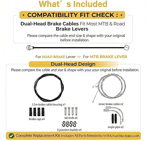 Miniatura 3 de Kit universal de cable de freno de bicicleta - Cable de freno de bicicleta delantero y trasero (3.6 ft y 5.6 ft) con carcasa de 8.2 ft - Juego de