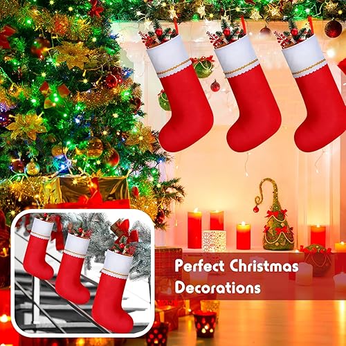 Miniatura 3 de 100 medias de Navidad de fieltro a granel de 19 pulgadas, medias colgantes rojas de Navidad con puño de felpa, bolsas de regalo para chimenea de