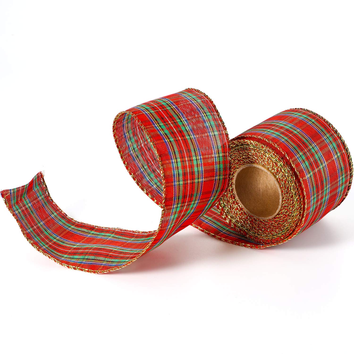 6.3 cm Burlap Plaid Ribbon in Width Red and Green Gingham - Buffalo Plaid Wrapping Ribbon for Christmas Decoration Gift Wrapping (10 M) - Image 2