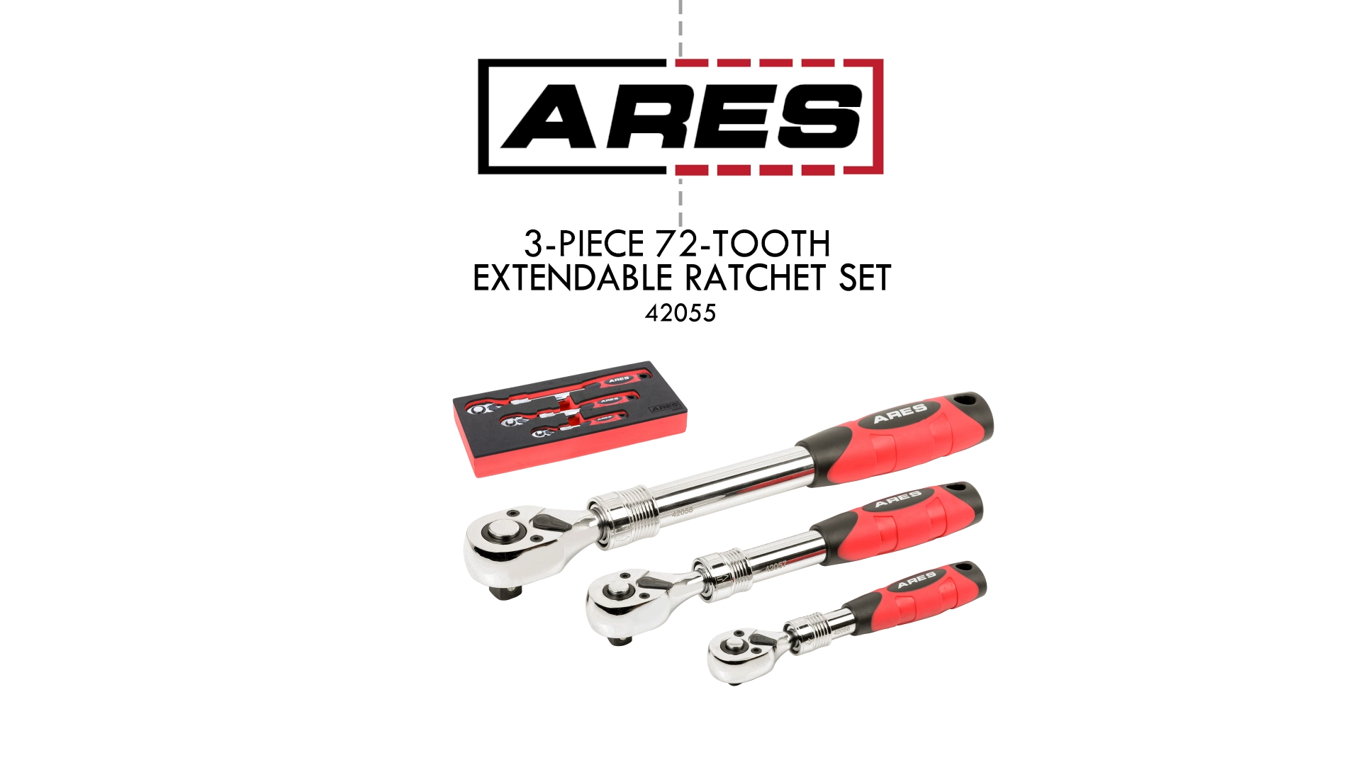 ARES 42055-3-Piece 72-Tooth Extendable Ratchet Set - Chrome