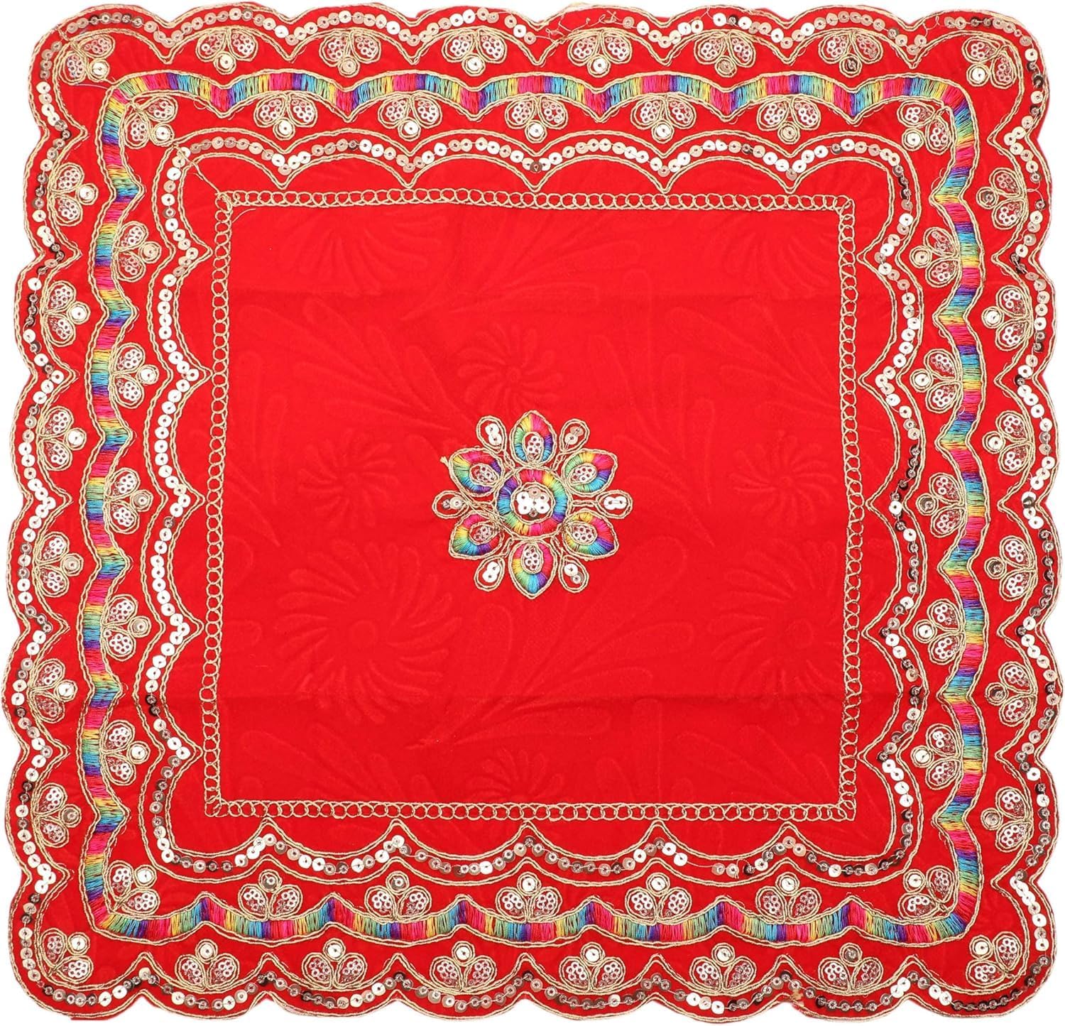 Decorative Mat Aasan Velvet Pooja Cloth Large Decorative Cloth for Multipurpose Indian traditional New year Festival Decorations Pooja Item Home Decor(Size:-15 Inches x 15 Inches)(Red)