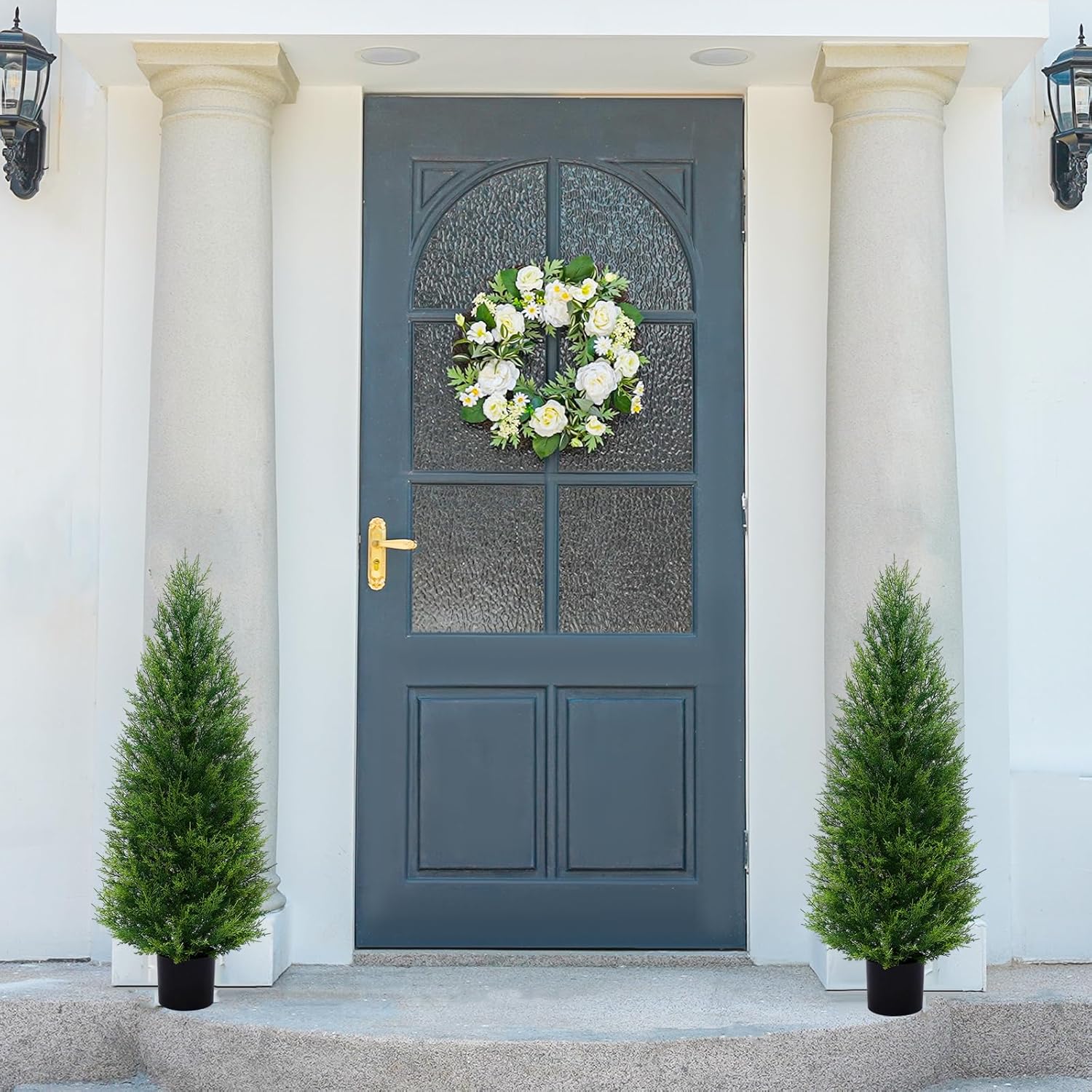 2Pack 4FT Artificial Cedar Trees in Pots, UV Resistant Faux Evergreen Plants for Indoor Outdoor Decoration, Modern Porch & Entryway Greenery - Image 6