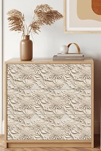 Miniatura 4 de weiseni Papel tapiz floral 3D para despegar y pegar, efecto visual 3D, 17.7"x78.7" pulgadas, autoadhesivo, extraíble, flor marrón amarillento, papel