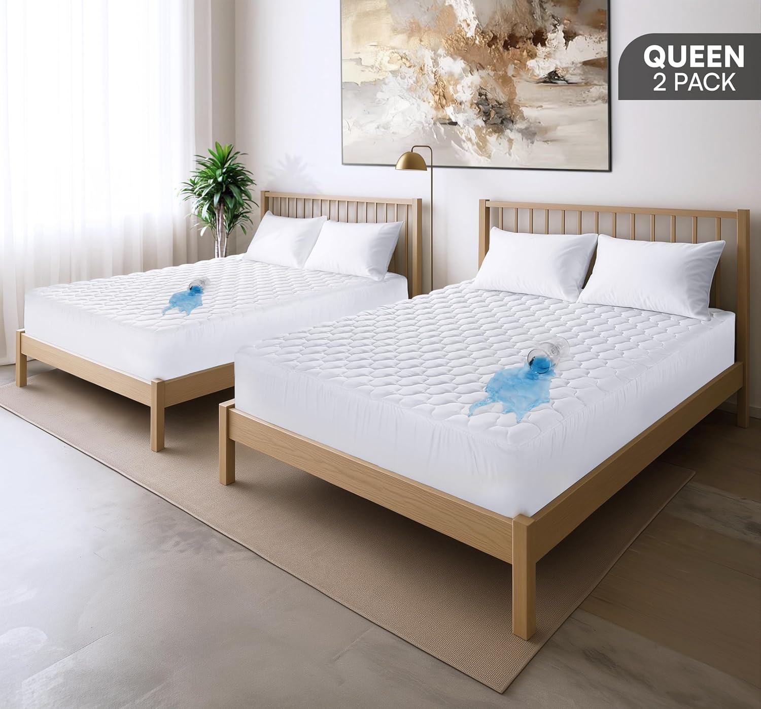 Utopia Bedding 2 Pack Waterproof Mattress Protector, Queen Mattress Pad, Noiseless Quilted Fitted Cover with Deep Pocket Stretches up to 16 Inches (White)