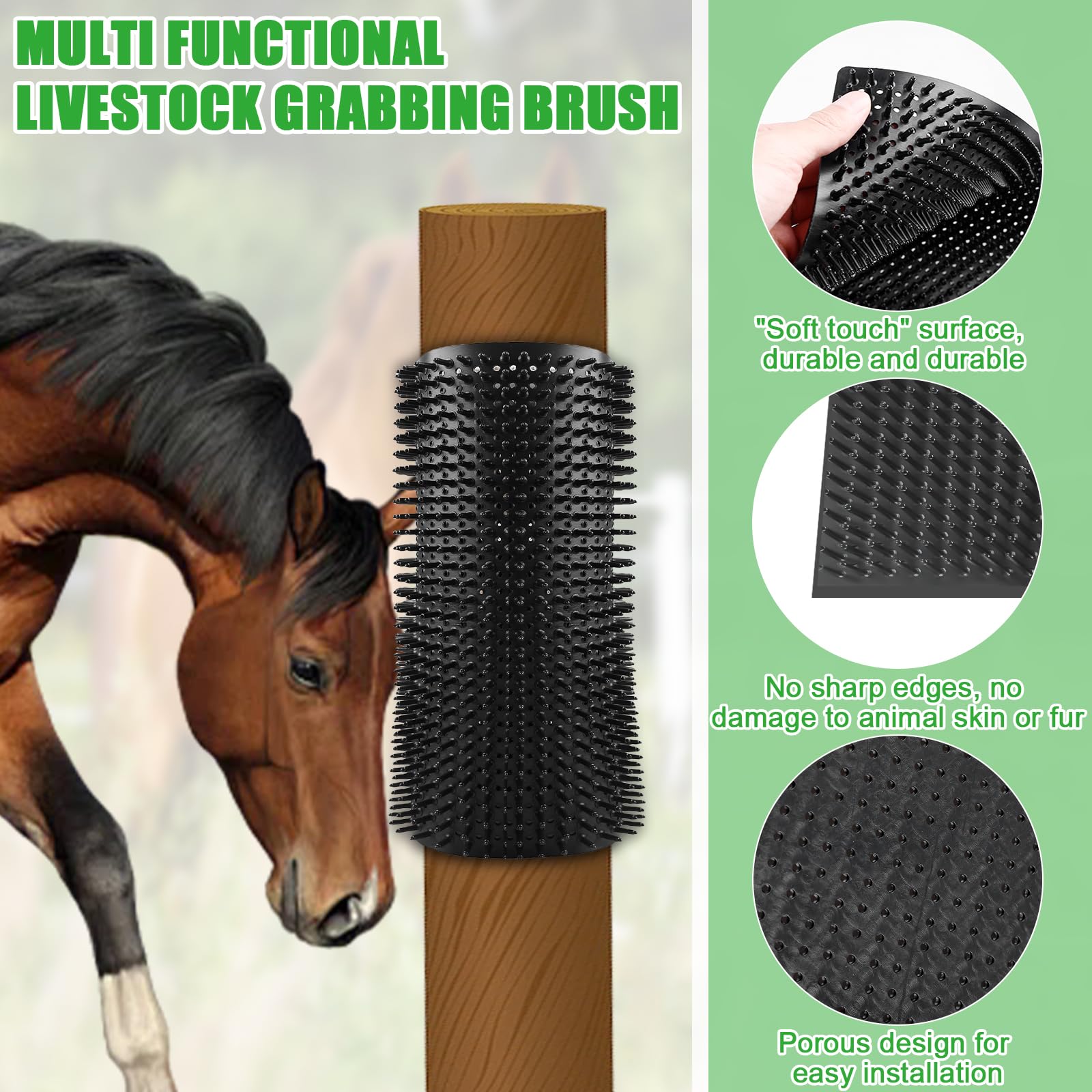 2 cepillos para rascar caballos, 360 x 300 mm, juego completo de masaje aliviando el picor, cepillo de vaca para caballos, vacas, cabras y ovejas (negro)