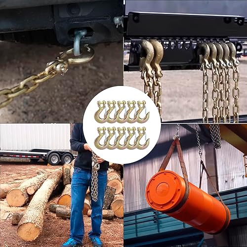 Miniatura 6 de Ganchos de cadena, gancho de cadena de seguridad de 38, gancho deslizante de horquilla G70 forjado resistente con pestillo de seguridad para marina,