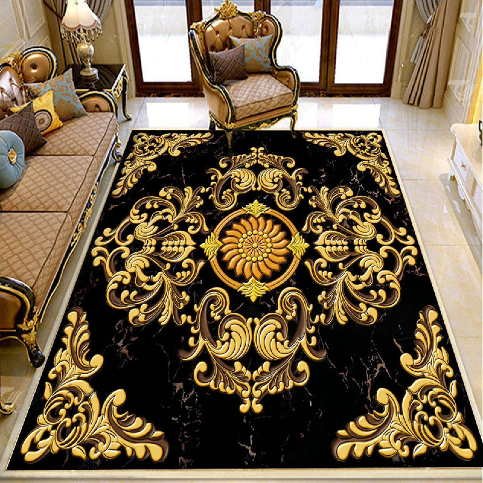 Rénover un carrelage usé avec le papier peint de sol 3D marbre noir PVC