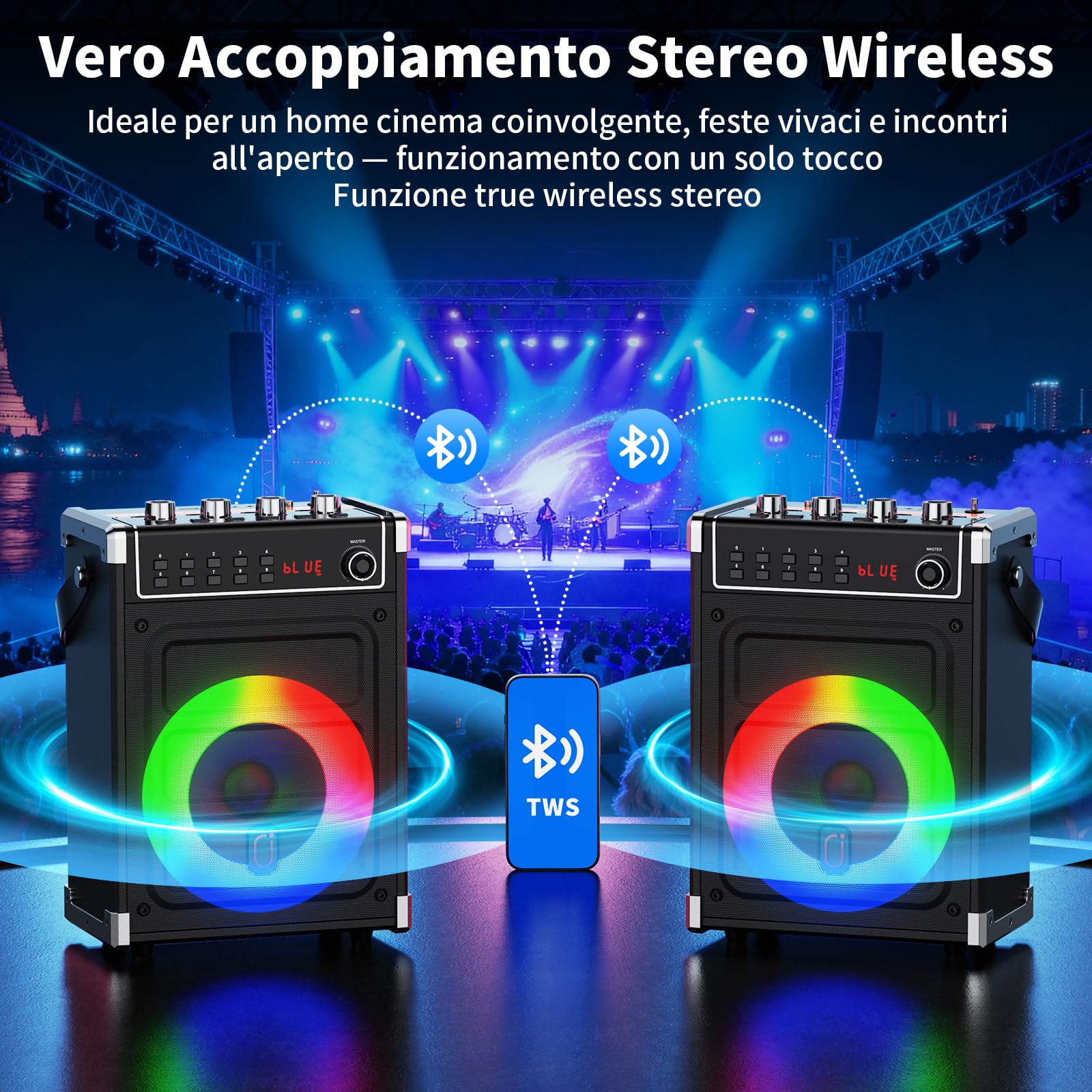 JYX Karaoke per Adulti, 380W Potenza Altoparlanti Karaoke Professionali con 2 Microfoni Wireless e Luci DJ Feste, Sistema PA Portatile Compatibile con TWS/AUX/FM/USB/TF/Radio FM/REC