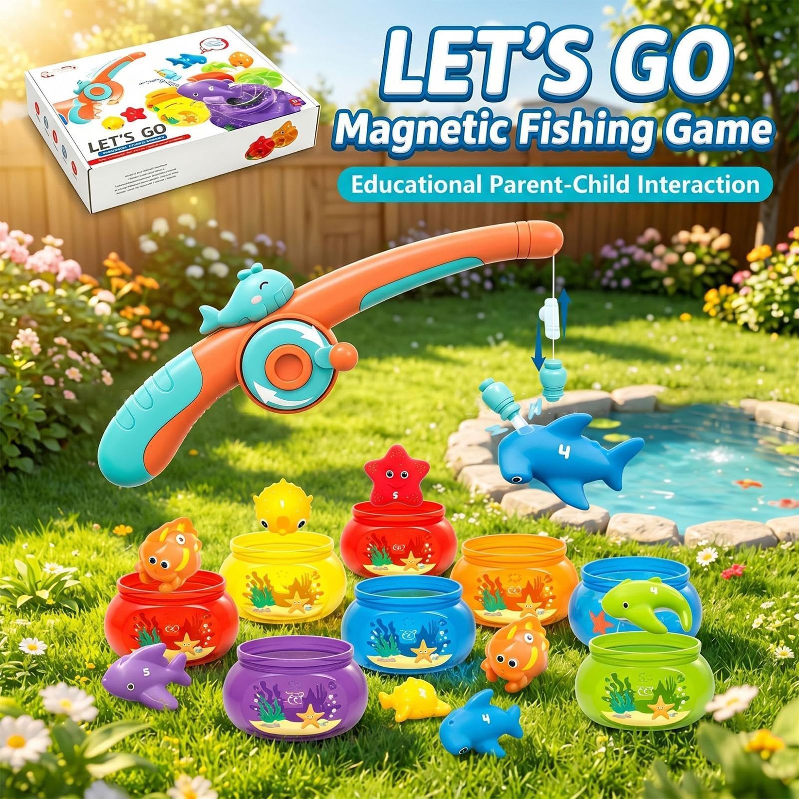 Gioco da pesca | Apprendimento dei colori attraverso il gioco dell'acqua | Pesca magnetica | A partire dai 18 mesi: bagno, piscina, tavola, all'aperto, tavolo, nuoto e viaggi