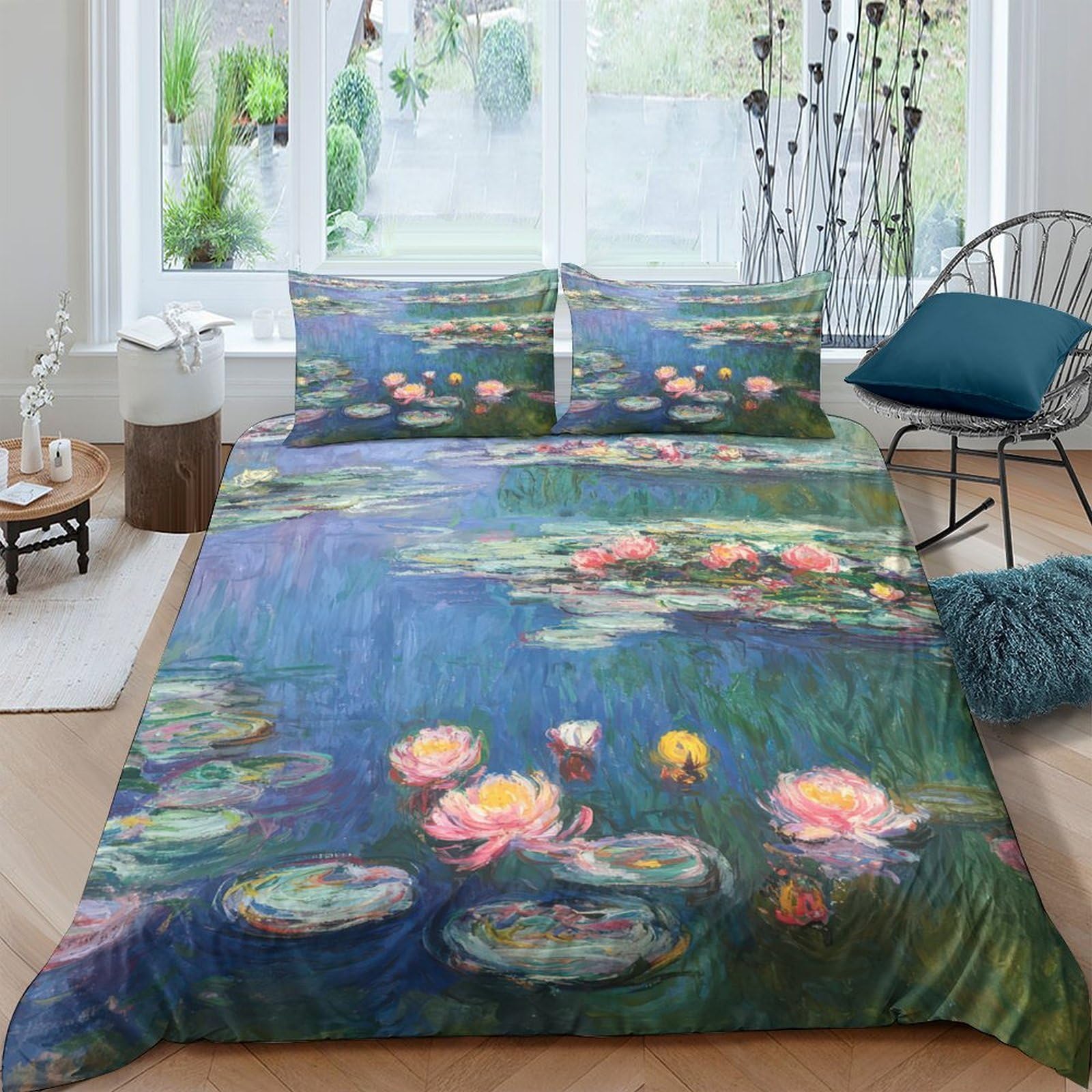 Ctjqhvkz Style-9 3D Printed Water Lily Pond Fitted Sheet Microfiber Soft Art Mattress Cover For Bedroom Living Room Dorm Decor Single（135X200cm）