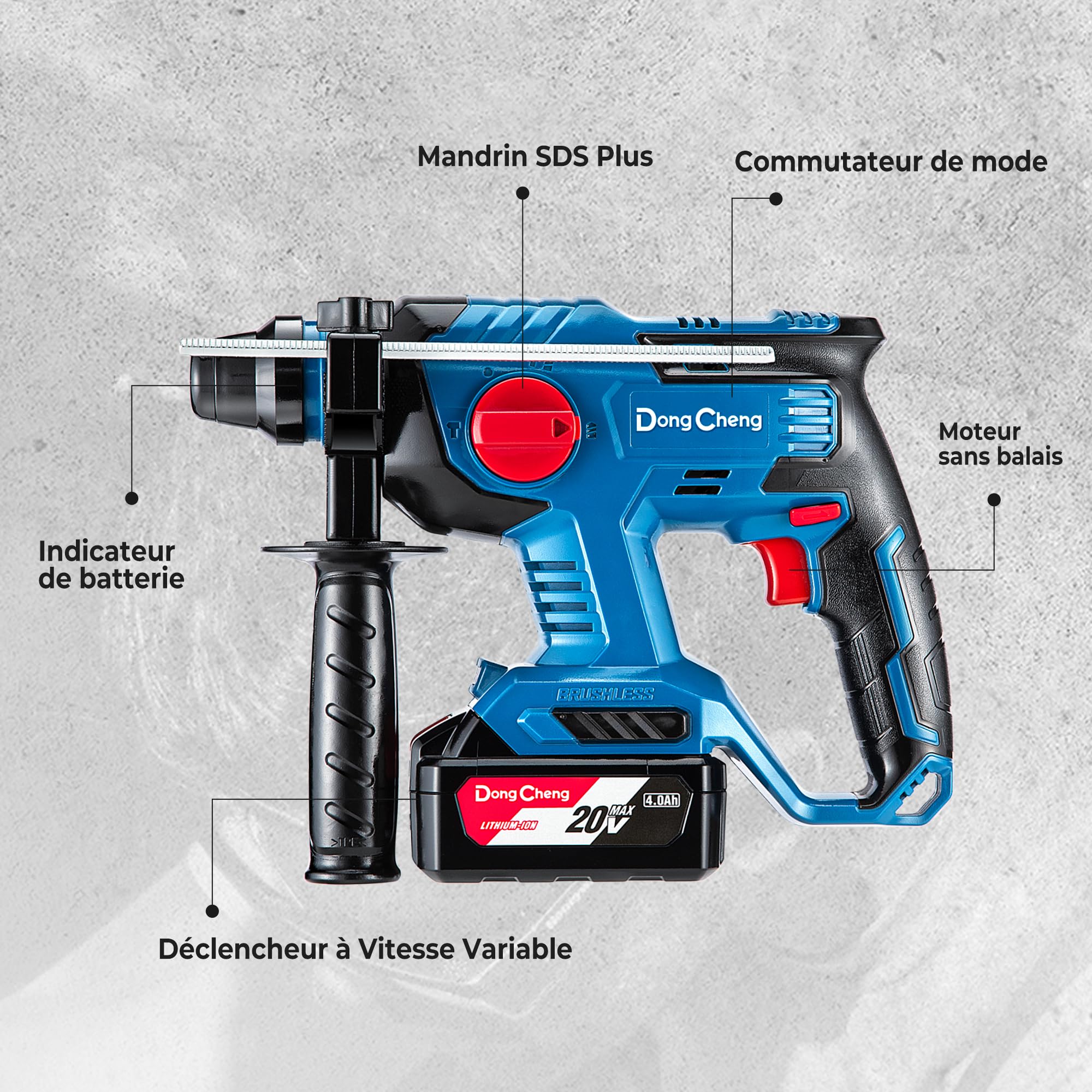 Dong Cheng Marteau perforateur sans fil 18V 2,1 J SDS-plus 28mm sans balais