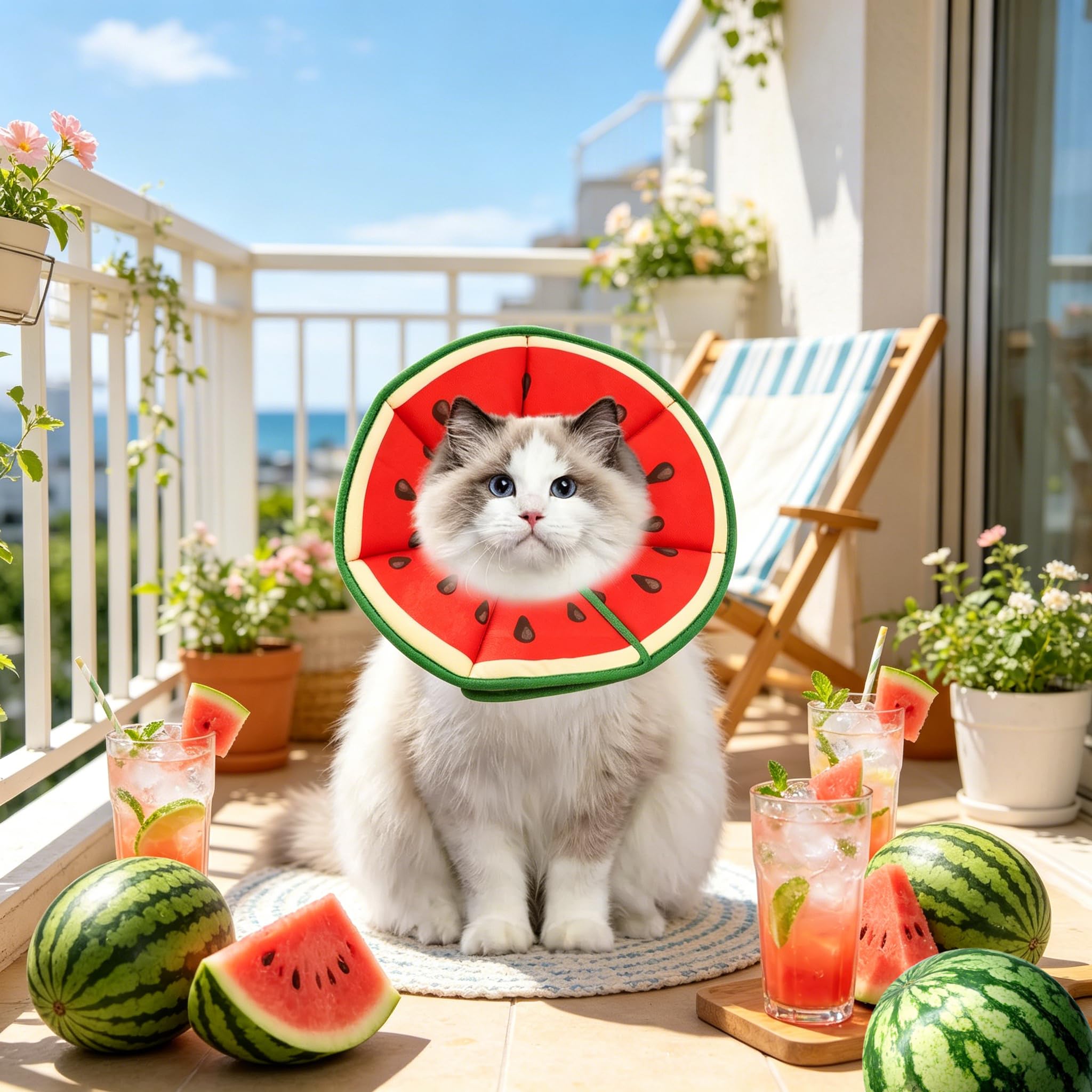 Réglable Collerette Chat Anti Lechage, Collerettes pour Chats Forme De Pastèque Douce, Collerette Chat Anti Grattage TêTe pour La RéCupération Postopératoire, Convient Aux Petits Chiens Et Chats(M)
