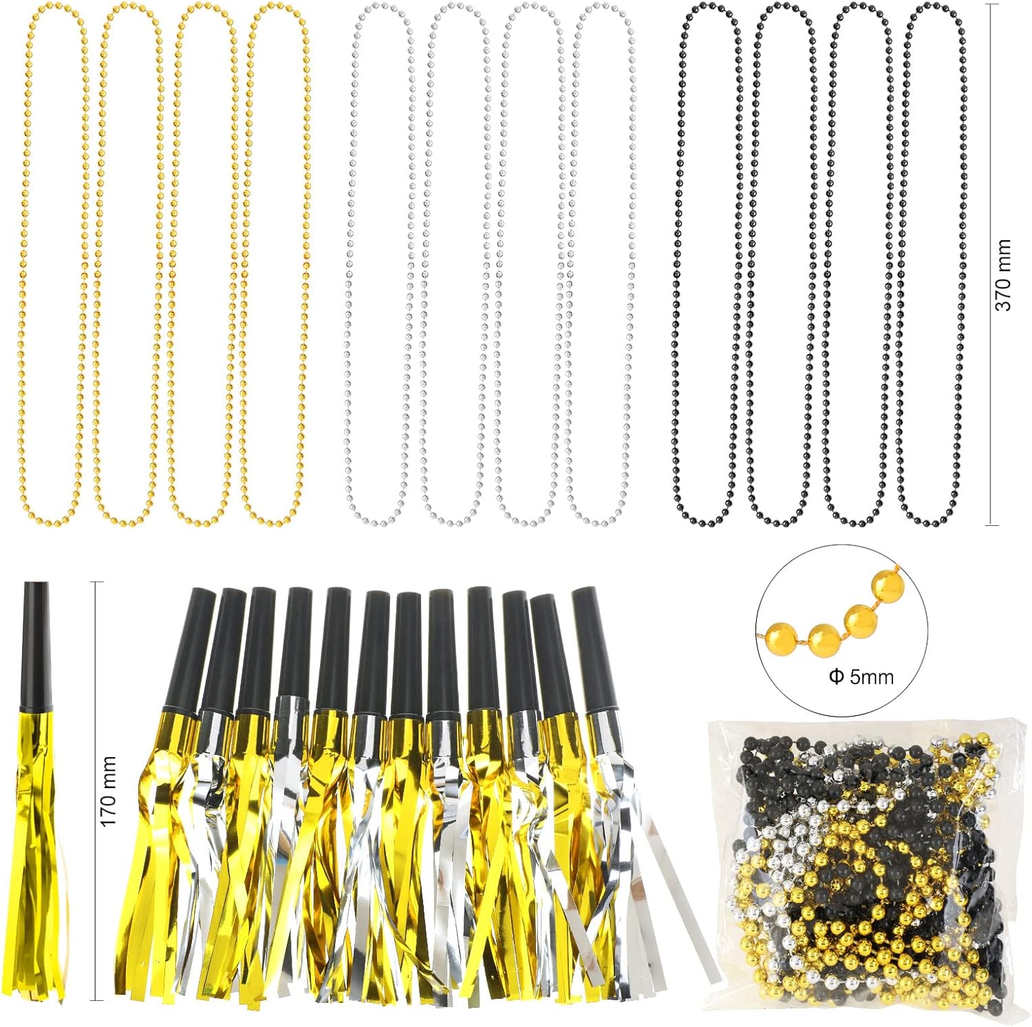 HOWAF 2026 New Year Eve Party Supplies 2026 NYE Decorations Kit - Include Happy New Year Headband Cone Hats Party Blowouts Black Gold Silver NYE Party Favors New Years Eve Accessories Kit, 38 Pieces - Image 4