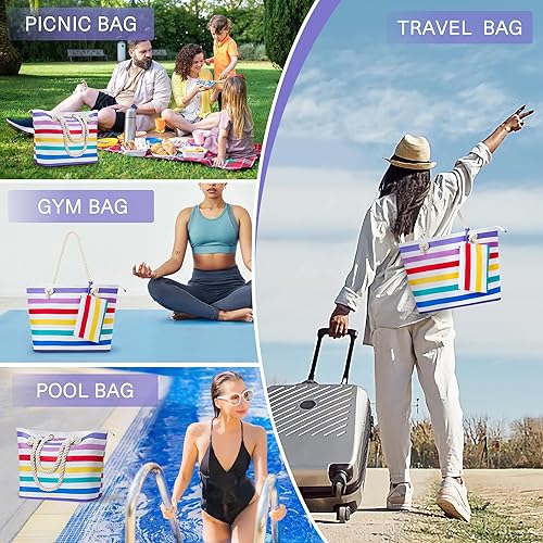 Miniatura 3 de WLLWOO Beach Bags For Women,Extra Large Beach Tote Waterproof Sandproof,Swim Pool Totes Bag Vacation Beach Bag
