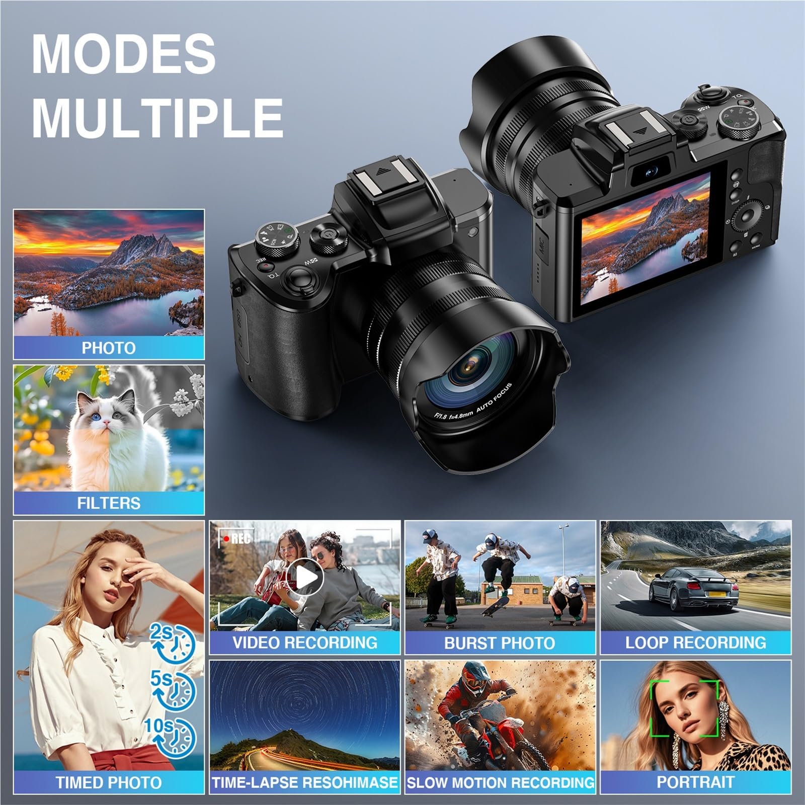 Fotocamere digitali 8K con messa a fuoco automatica, fotocamera professionale WiFi da 88 MP fotografica zoom digitale 16X a doppio obiettivo touch screen Leggero