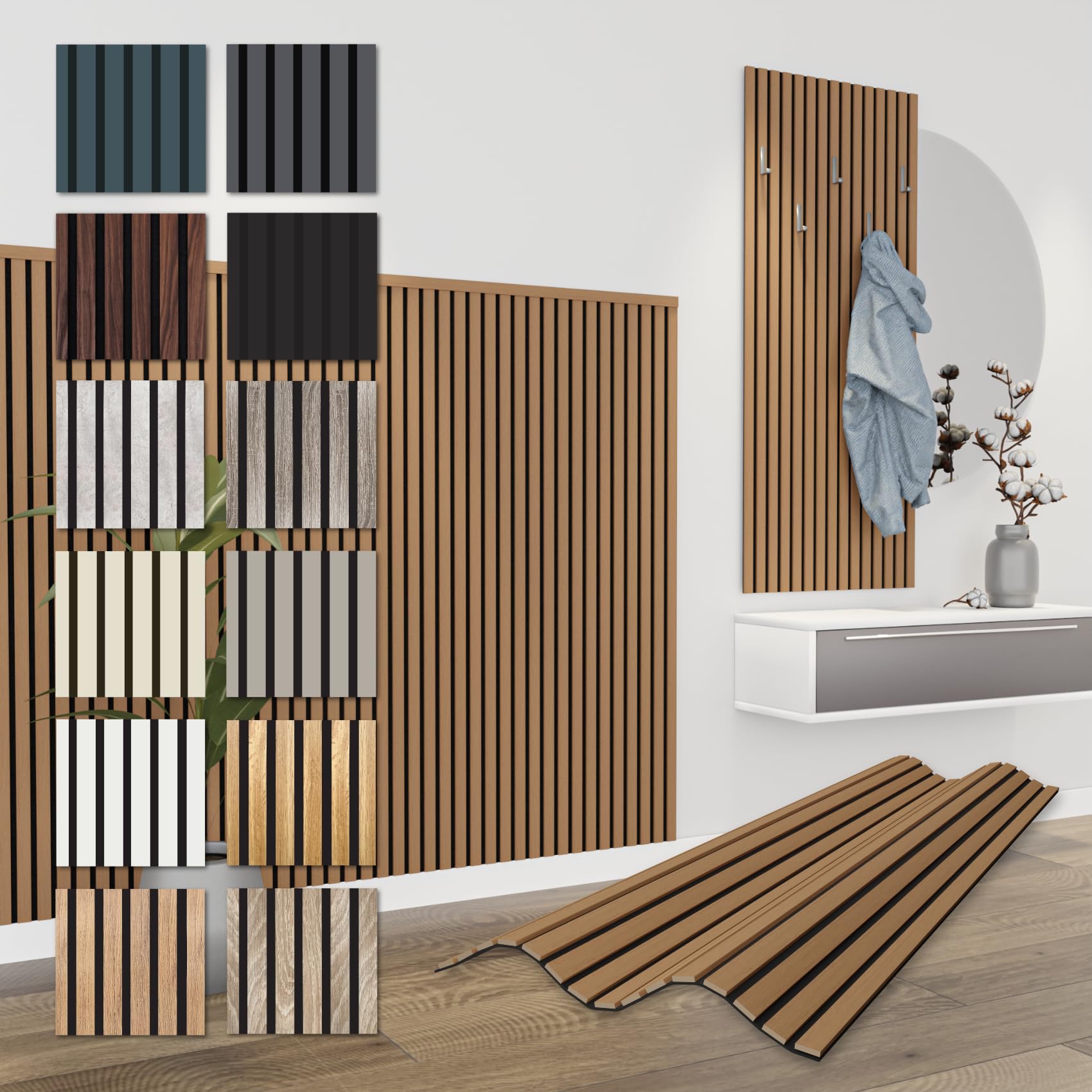 Pannelli Acustici In Legno E Feltro Noce - 4 Pezzi 240x60 Cm, Rivestimento Parete Moderno Per Riduzione Rumore