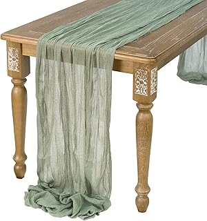 Ling's Moment 14ft x 35" Wide Smoke Green Gauze Semi-Sheer Table Runner Cheesecloth Tablecloth for Wedding Reception Brida...