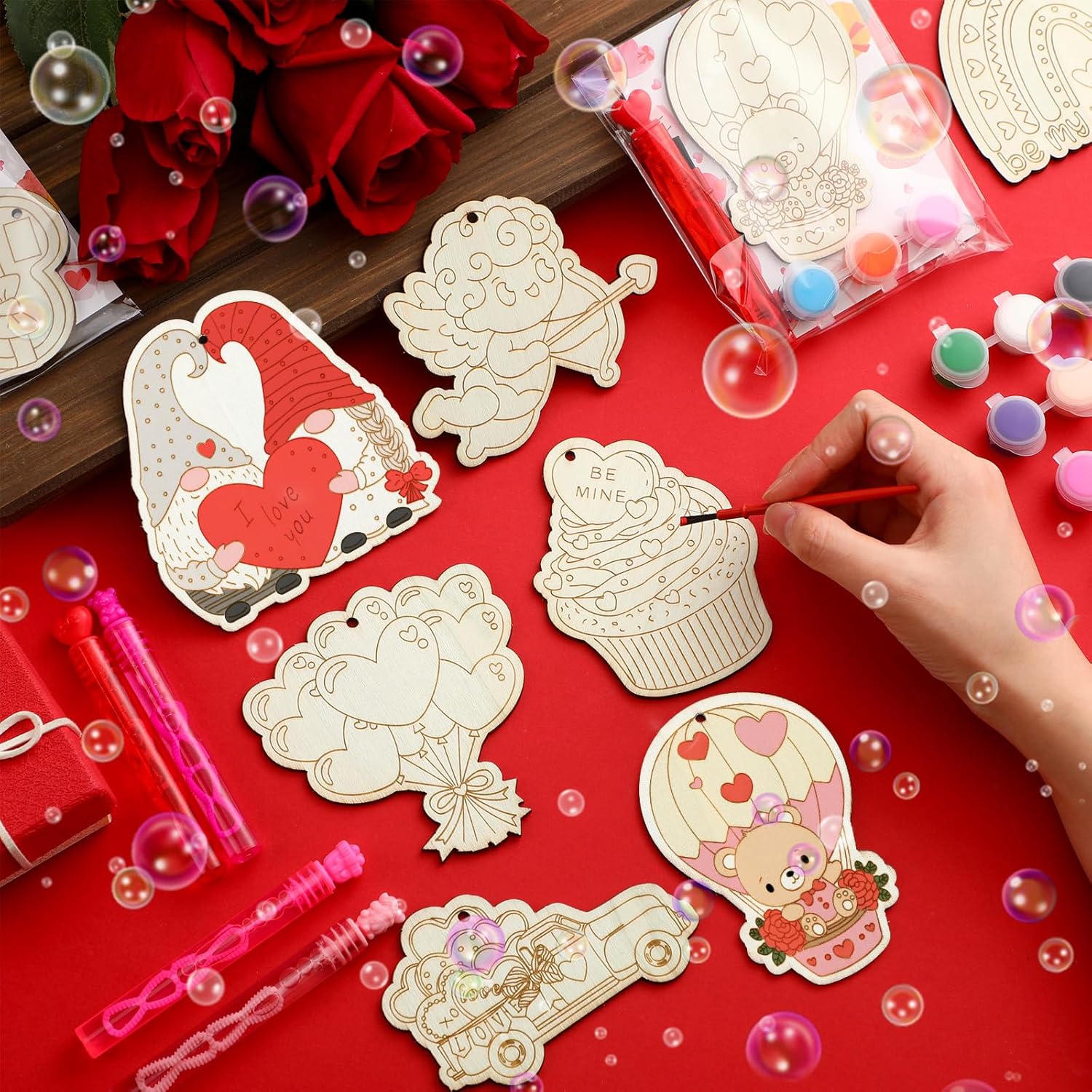Novabright 24 Sets Valentines Day Gifts for Kids Classroom Exchange, Heart Painting Craft Kits with Gifts Cards Valentine Party Favors Assorted DIY Painting Set for Students