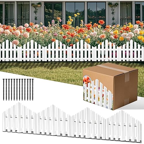 Garden Edging Border No-Dig 13FT White 9.3 Inch Landscape Edging with 14pcs Stake for Decorate The Garden