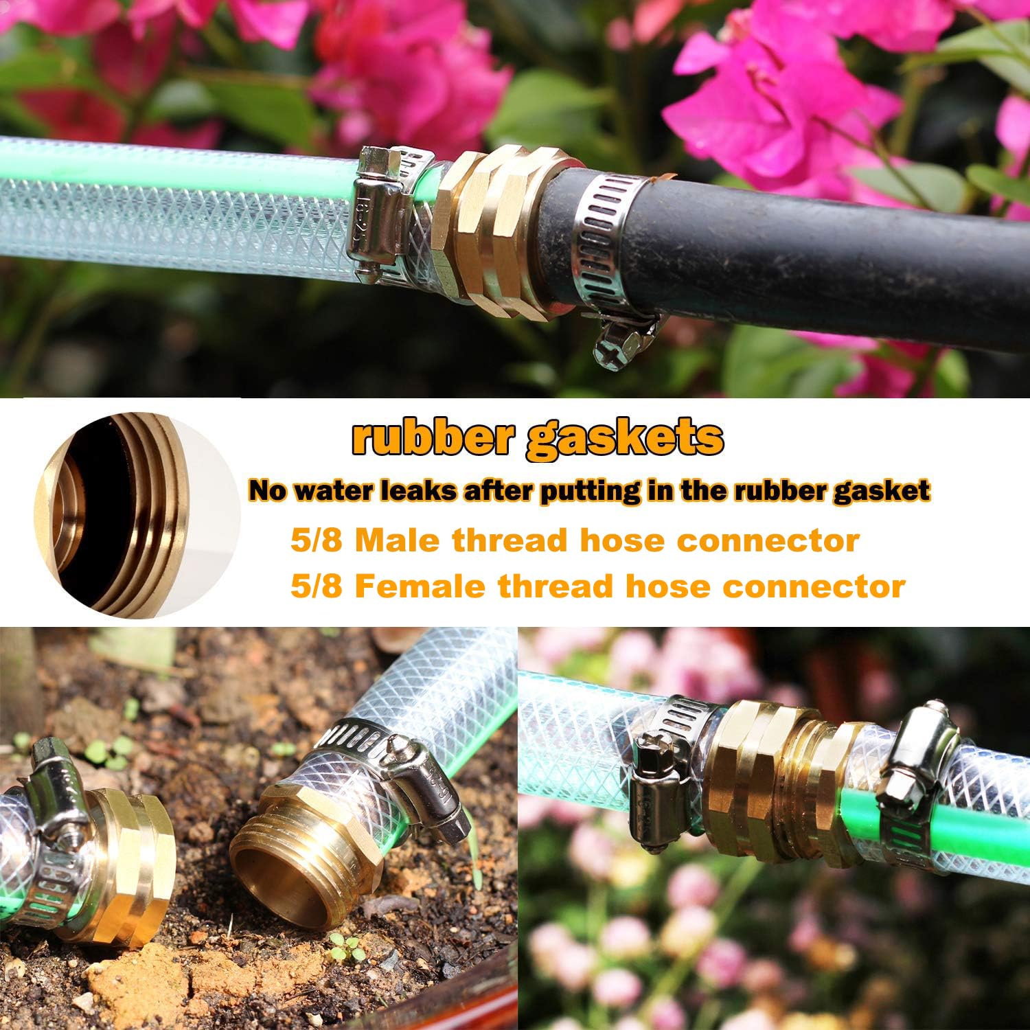 SIGURANTA Conector de reparación de manguera de jardín con abrazaderas, kit de reparación de extremos de manguera, accesorios de manguera de jardín de 5/8 pulgadas, extremos de manguera de jardín de