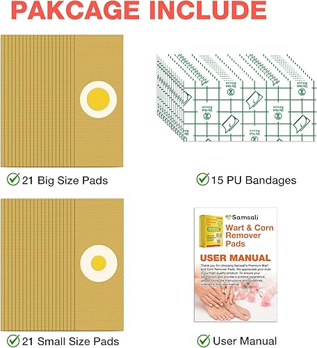 Miniatura 6 de Samsali Almohadillas removedoras de maíz para pies paquete de 42 vendajes extra fuertes de ácido salicílico al 40% para verrugas plantares, callos