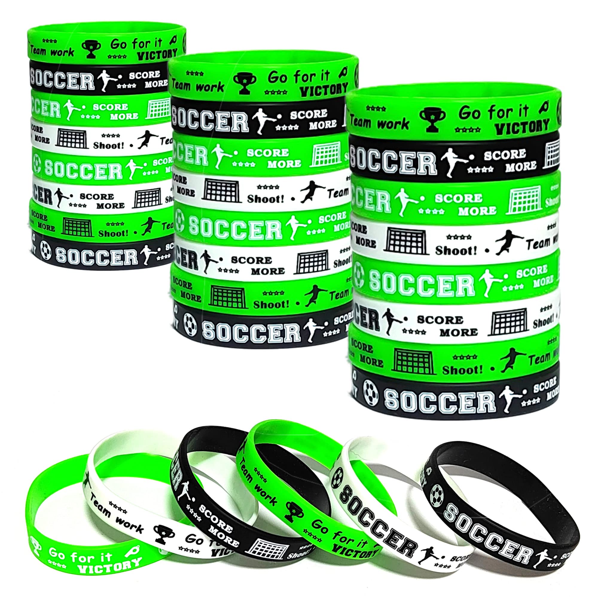 ATSMOICY 24PCS Soccer Party Silicone Wristband -Inspirational- Sport Festival Party Favors and Supplies for Birthday Prizes