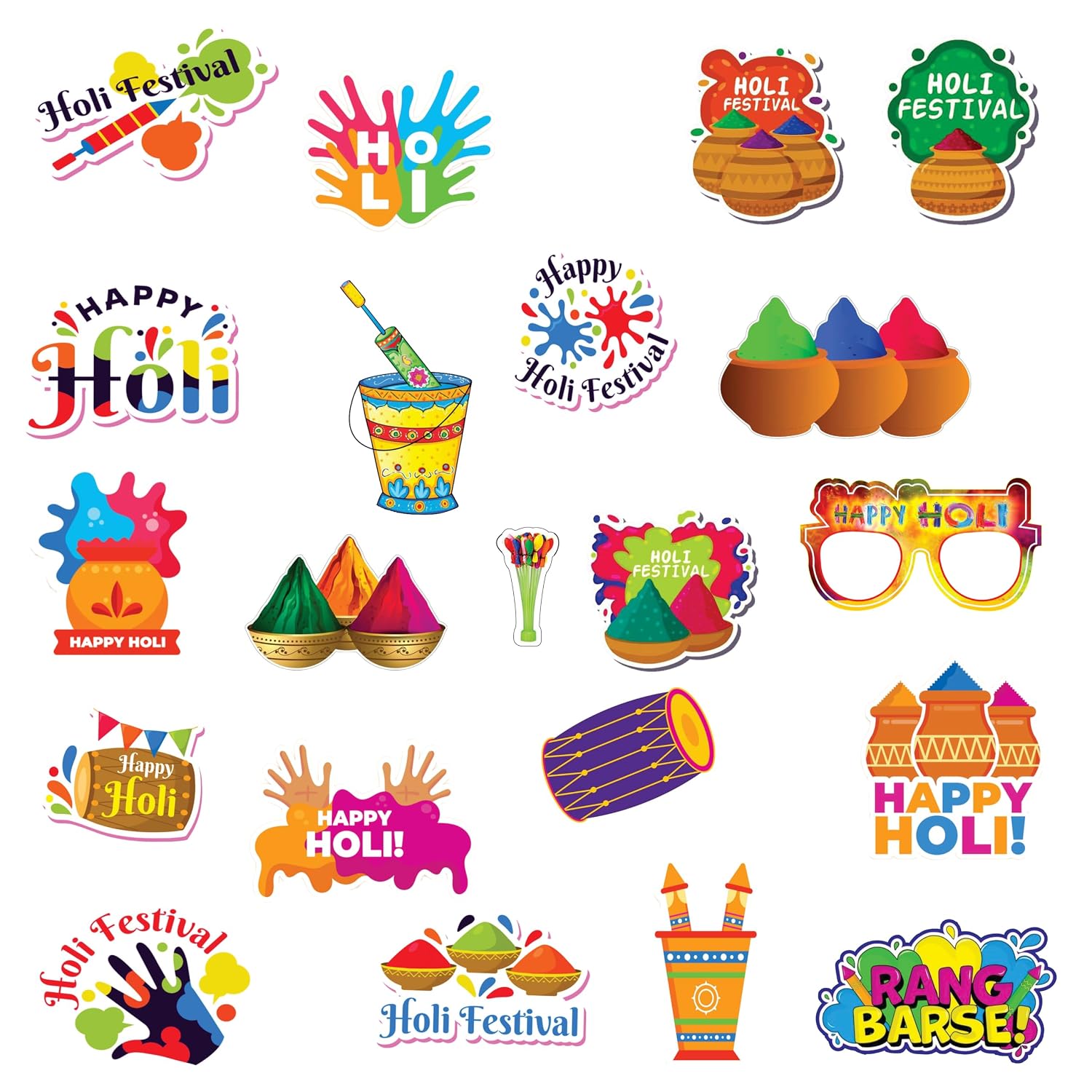 Creative Props Colorful Holi Festival Paper Cut-Out Decorations, Traditional Indian Theme Party Props with Handprints, Dru...