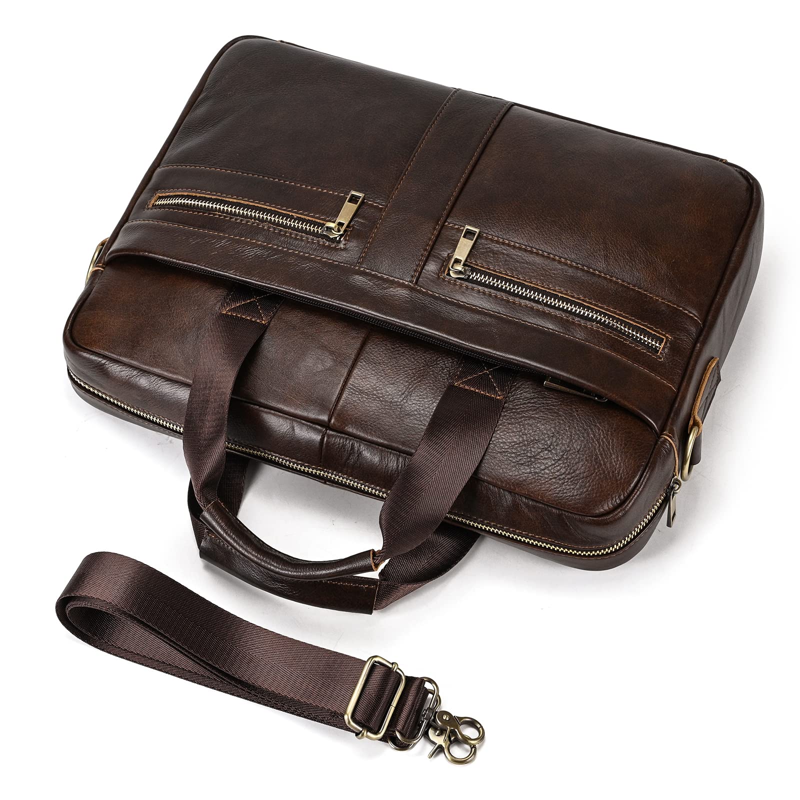 15.6 Zoll Herren Laptoptasche Leder Aktentasche Umhängetasche Handtasche für Business Notebook Büro, 3316 Braun