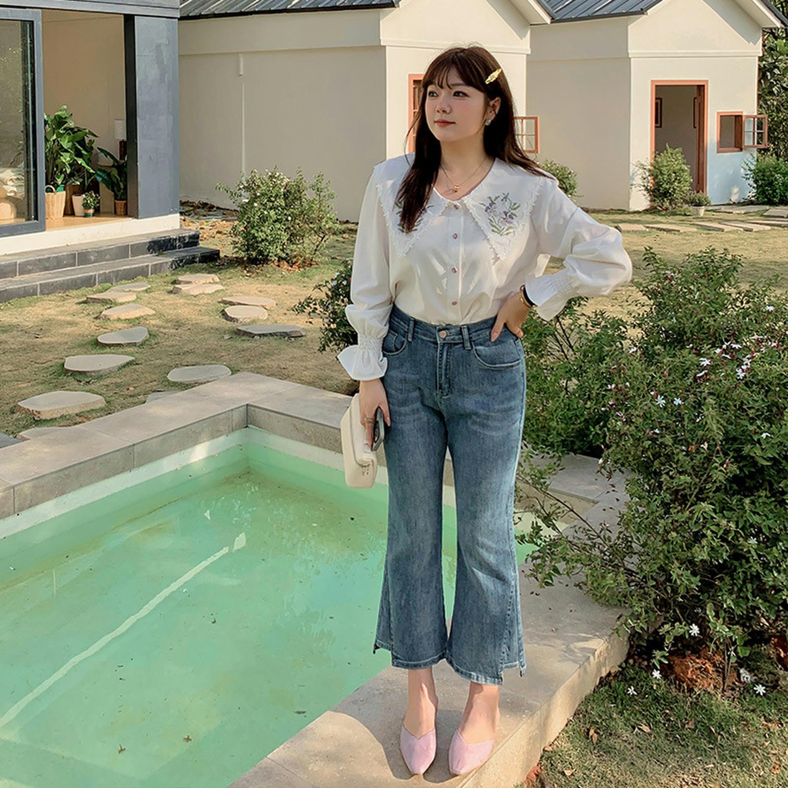 Jean de Printemps Grande Taille Gros mm Plus Poids 200 Livres Jean évasé élastique - Bleu - 3XL
