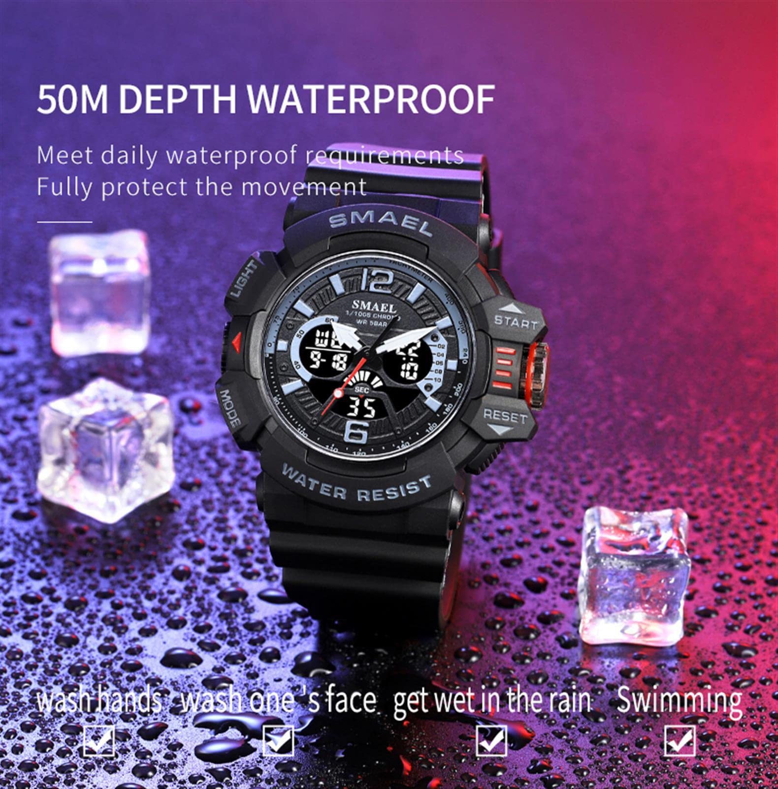 Sport Montre Bracelet Hommes Digital 50M Etanche LED Double Temps Analogique Quartz Mode Outdoor Militaire Tactique Montres Homme